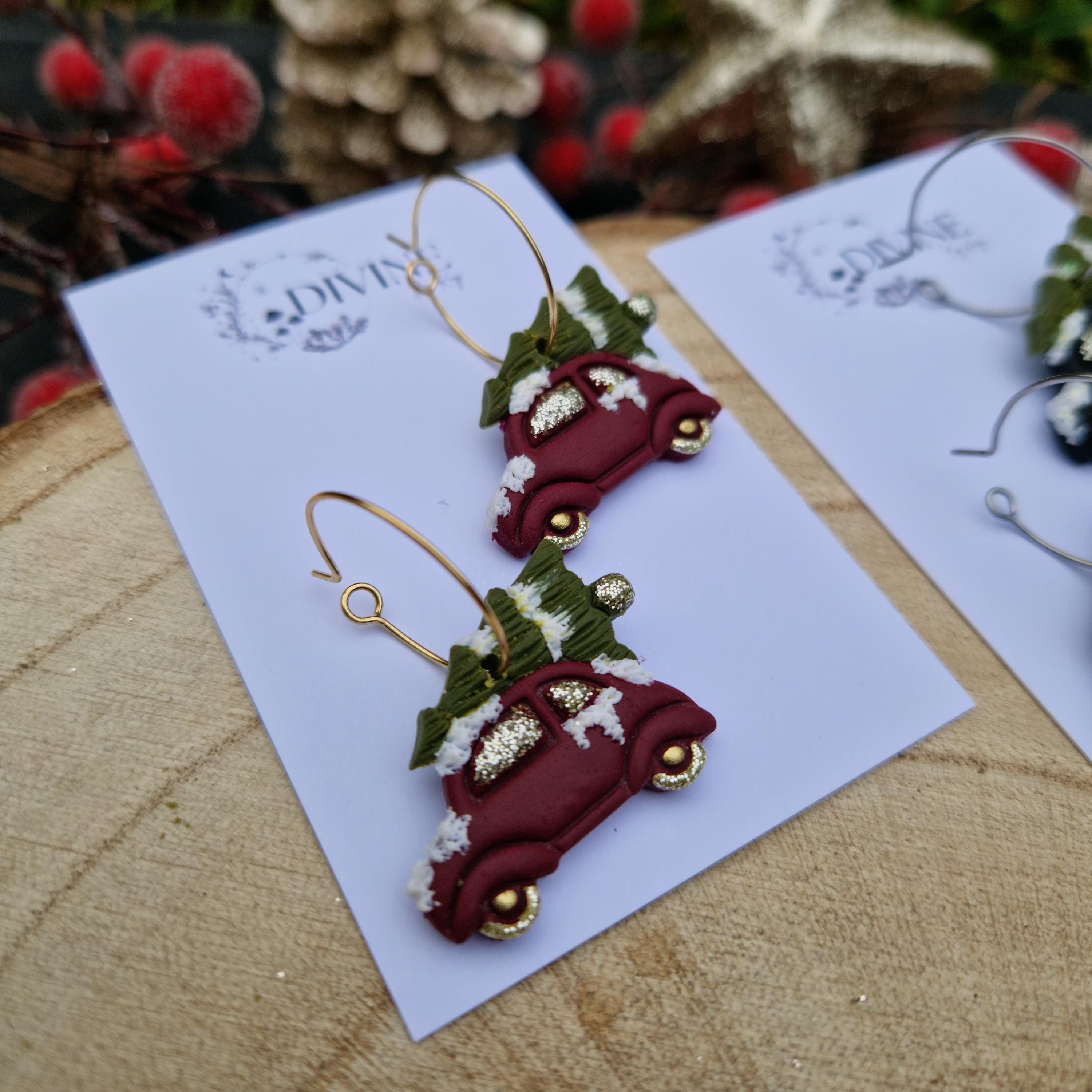 christmas car earrings
