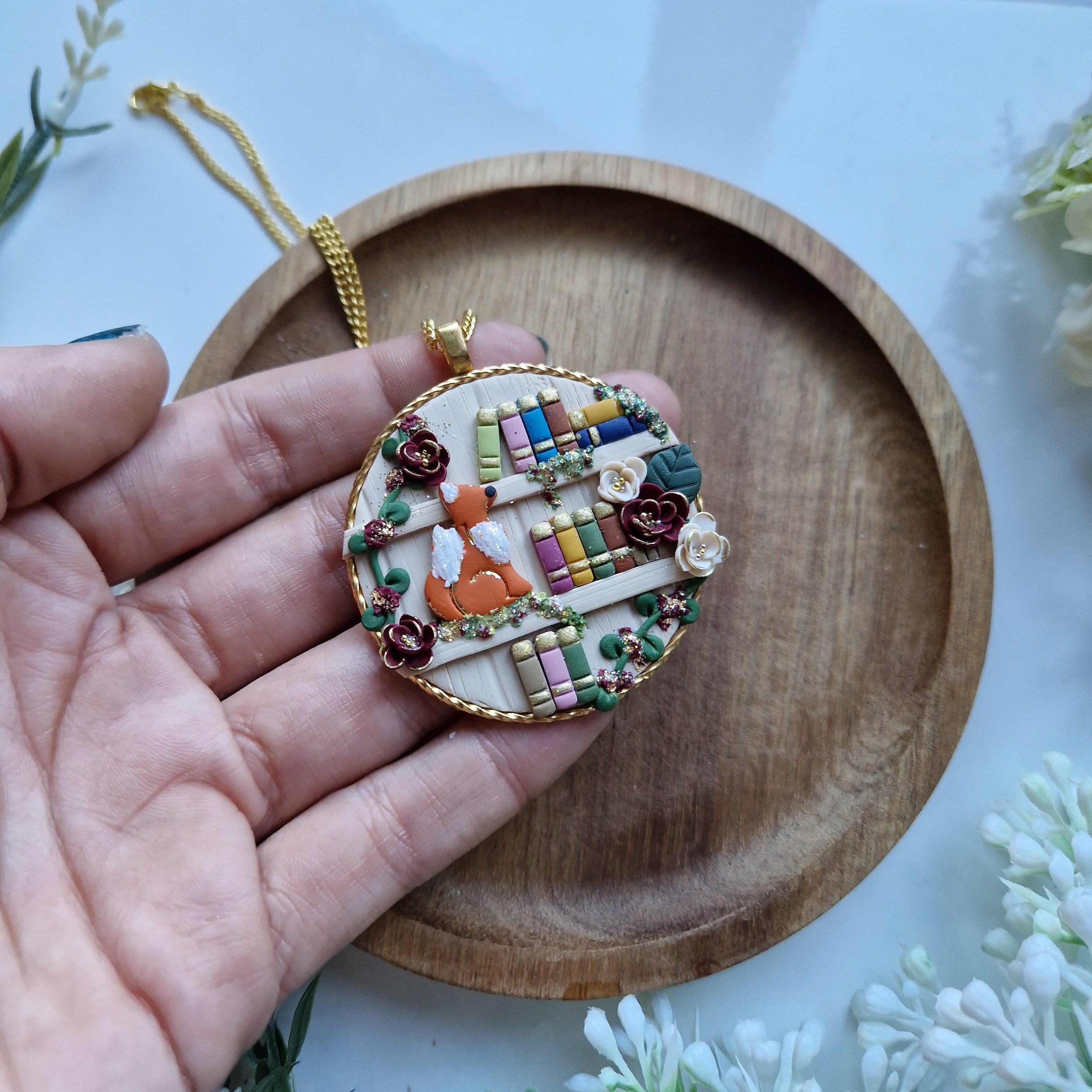 Autumn Fox Bookcase necklace