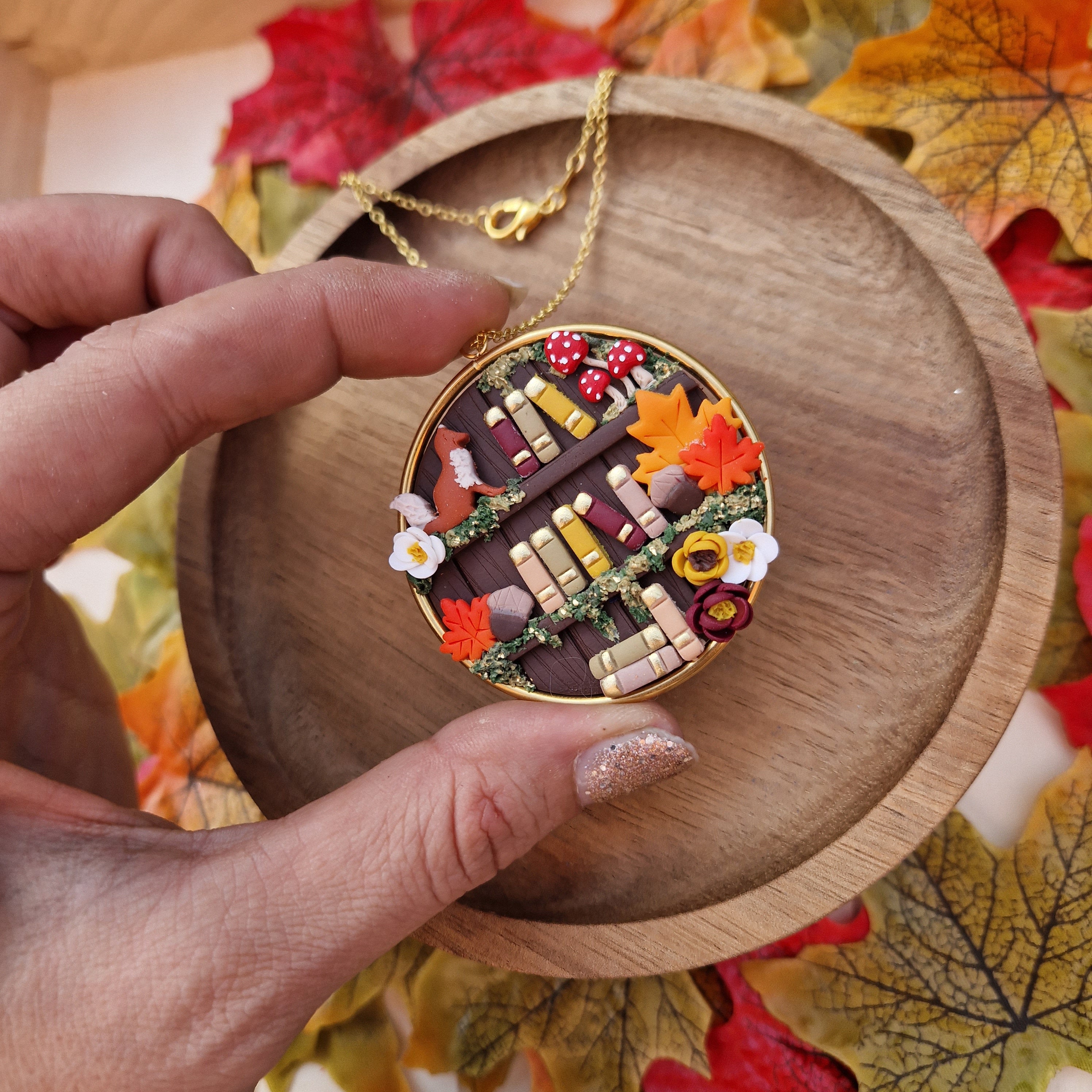 Autumn Fox Bookcase necklace