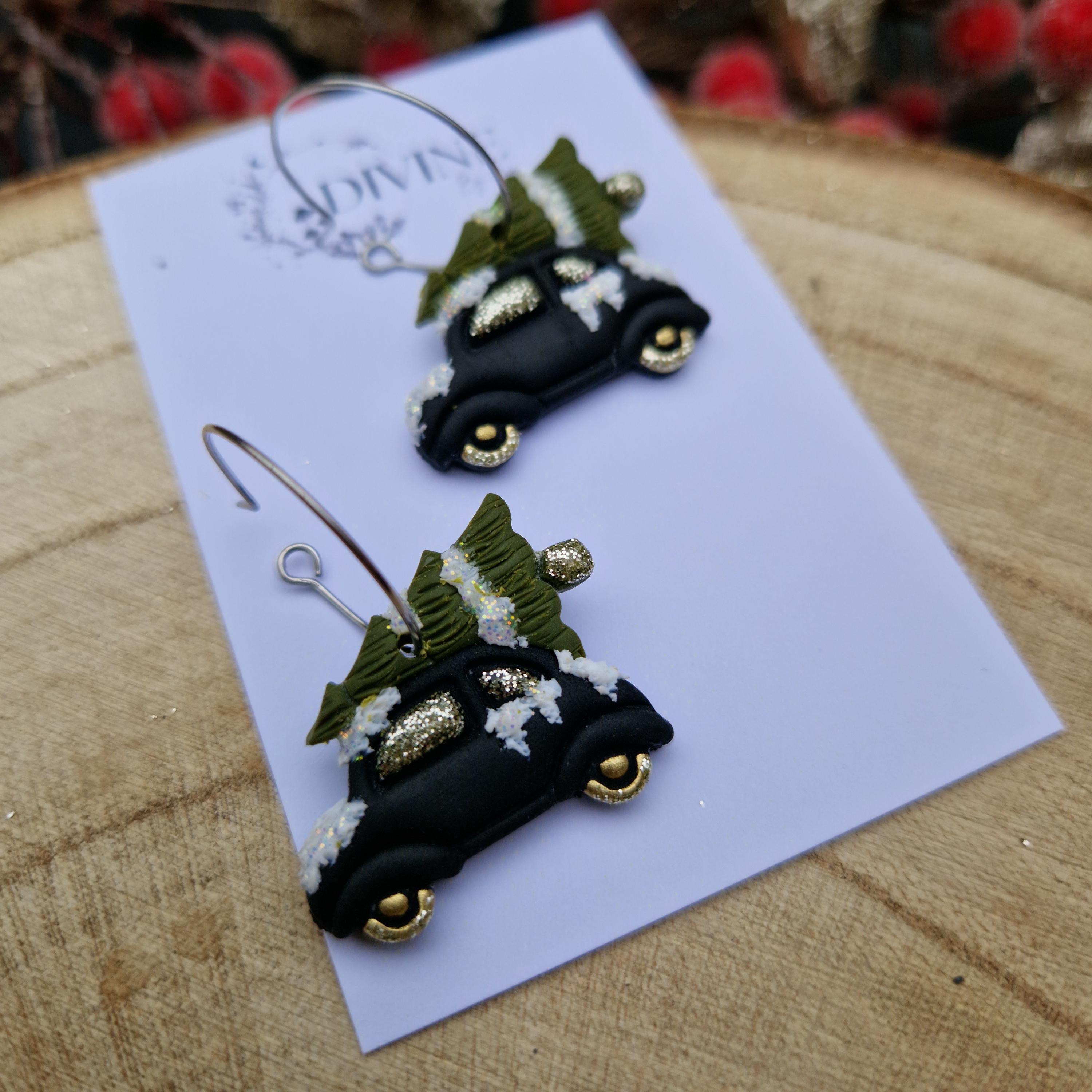 christmas car earrings