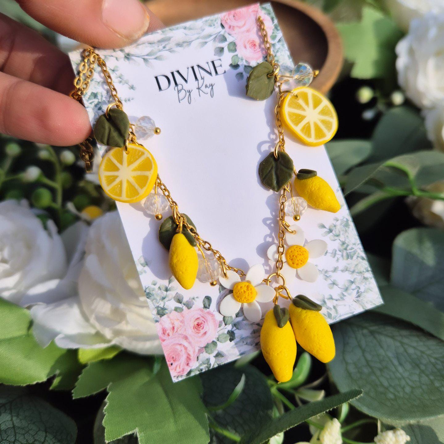 Lemon fruit charm necklace, minimalist pendant, fruit jewellery, secret santa, lemon necklace