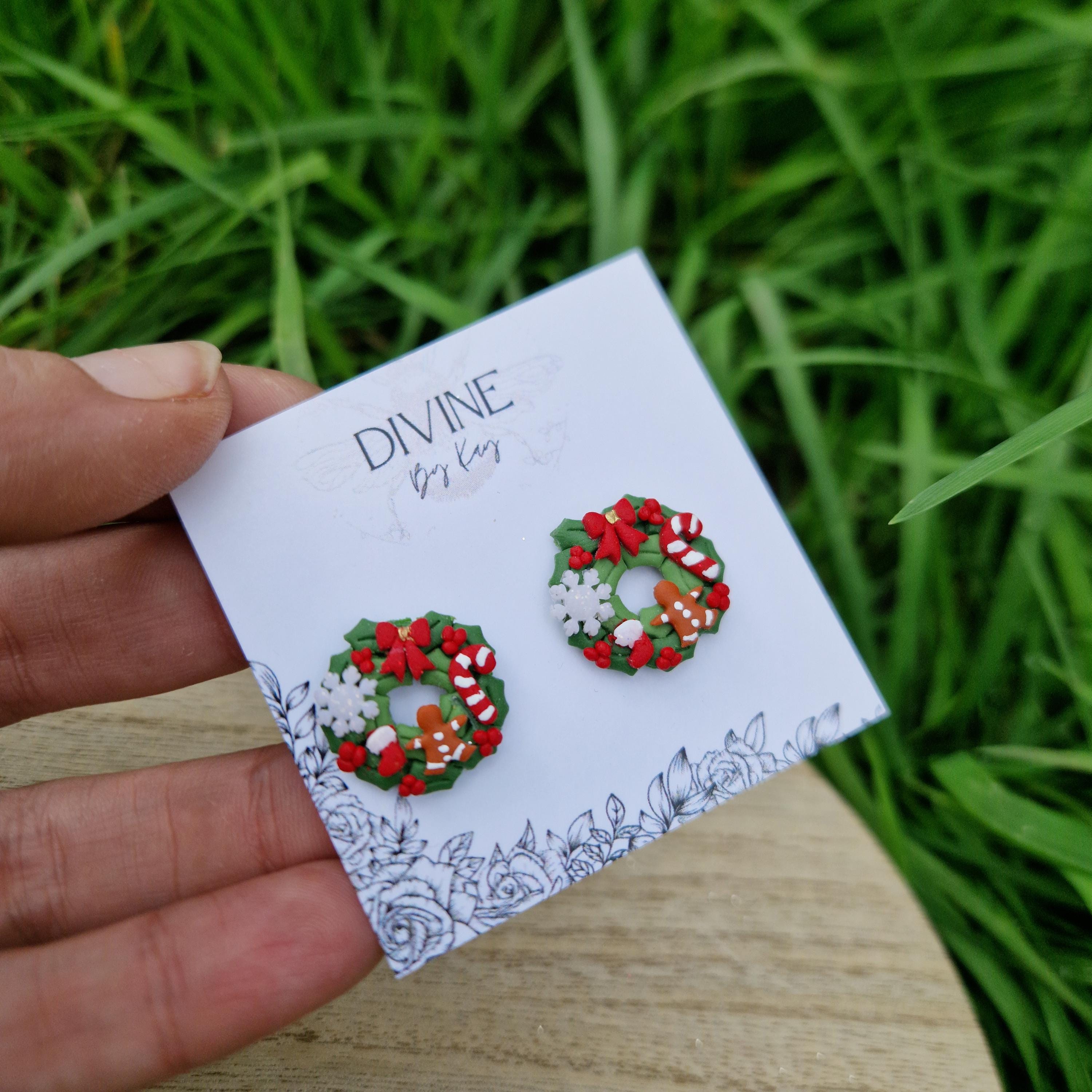 sterling silver Christmas wreath studs