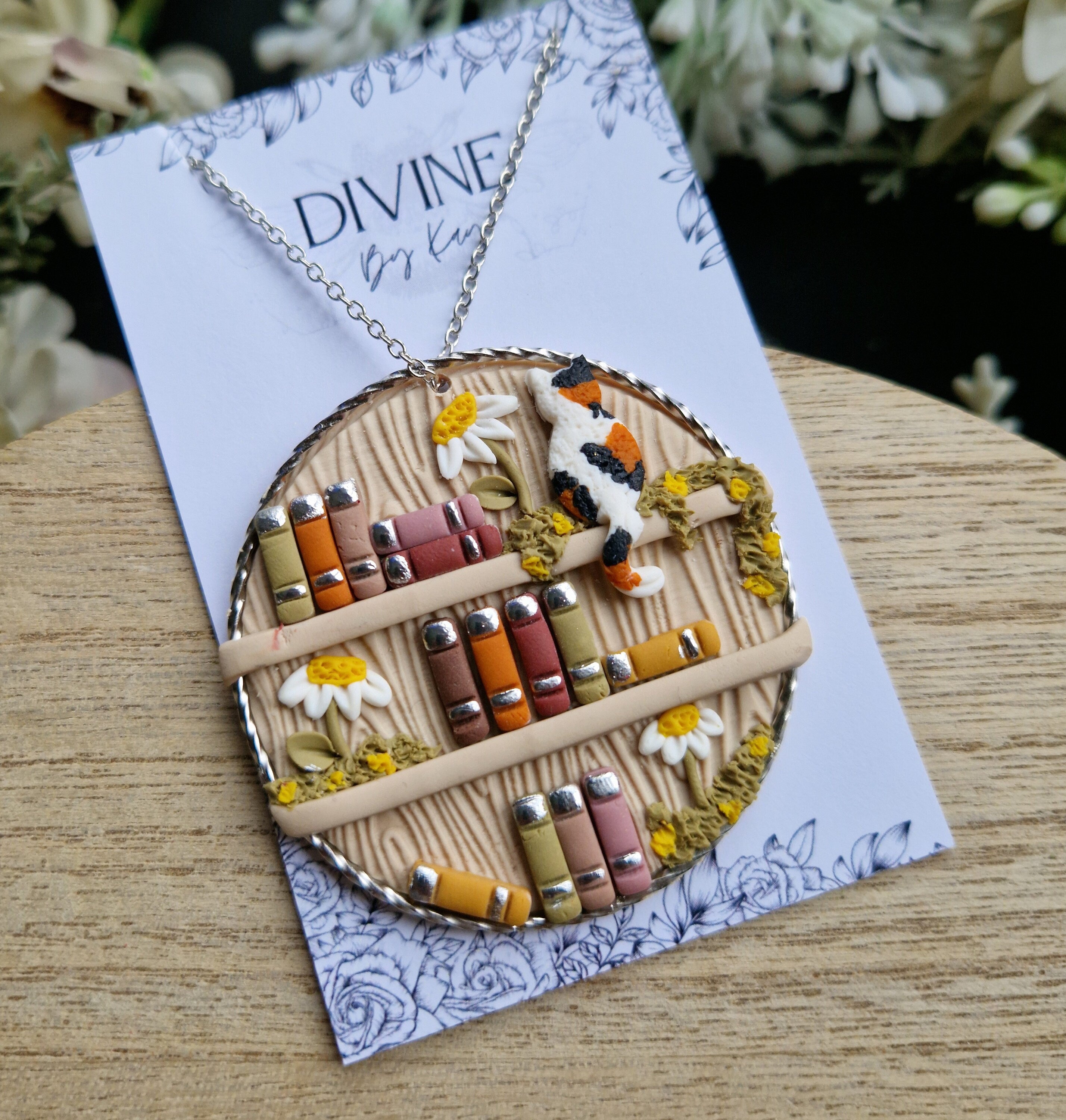 cat Bookcase necklace