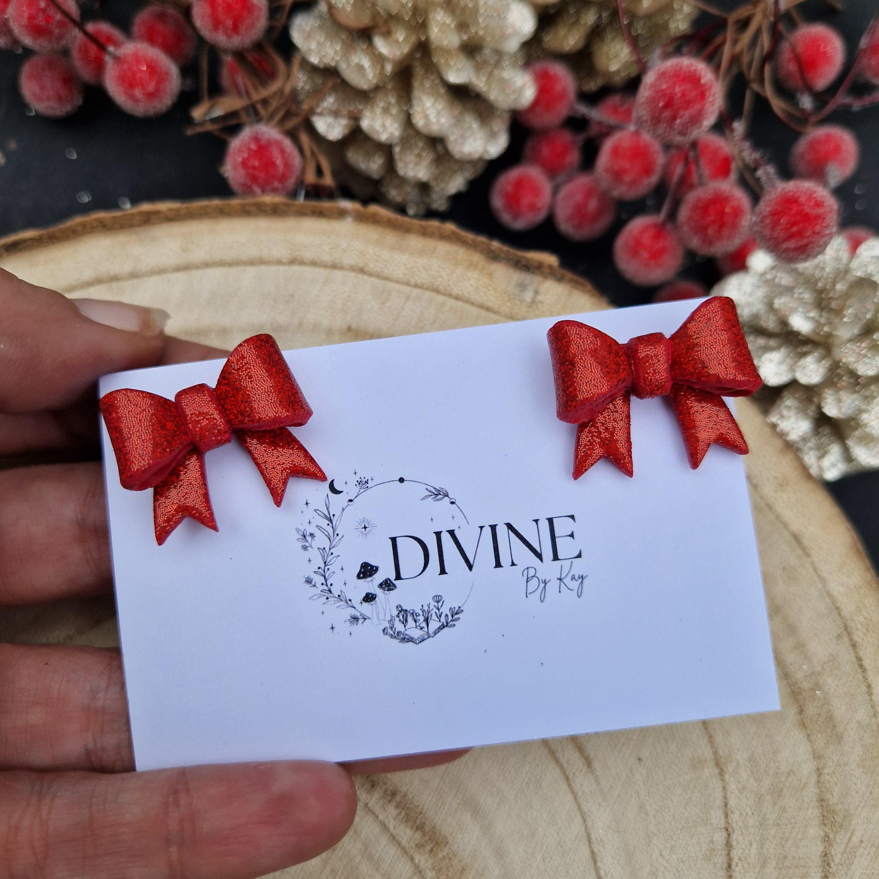 Christmas bow earrings, minimalist earrings, festive earrings, secret santa gift, dainty dangle studs