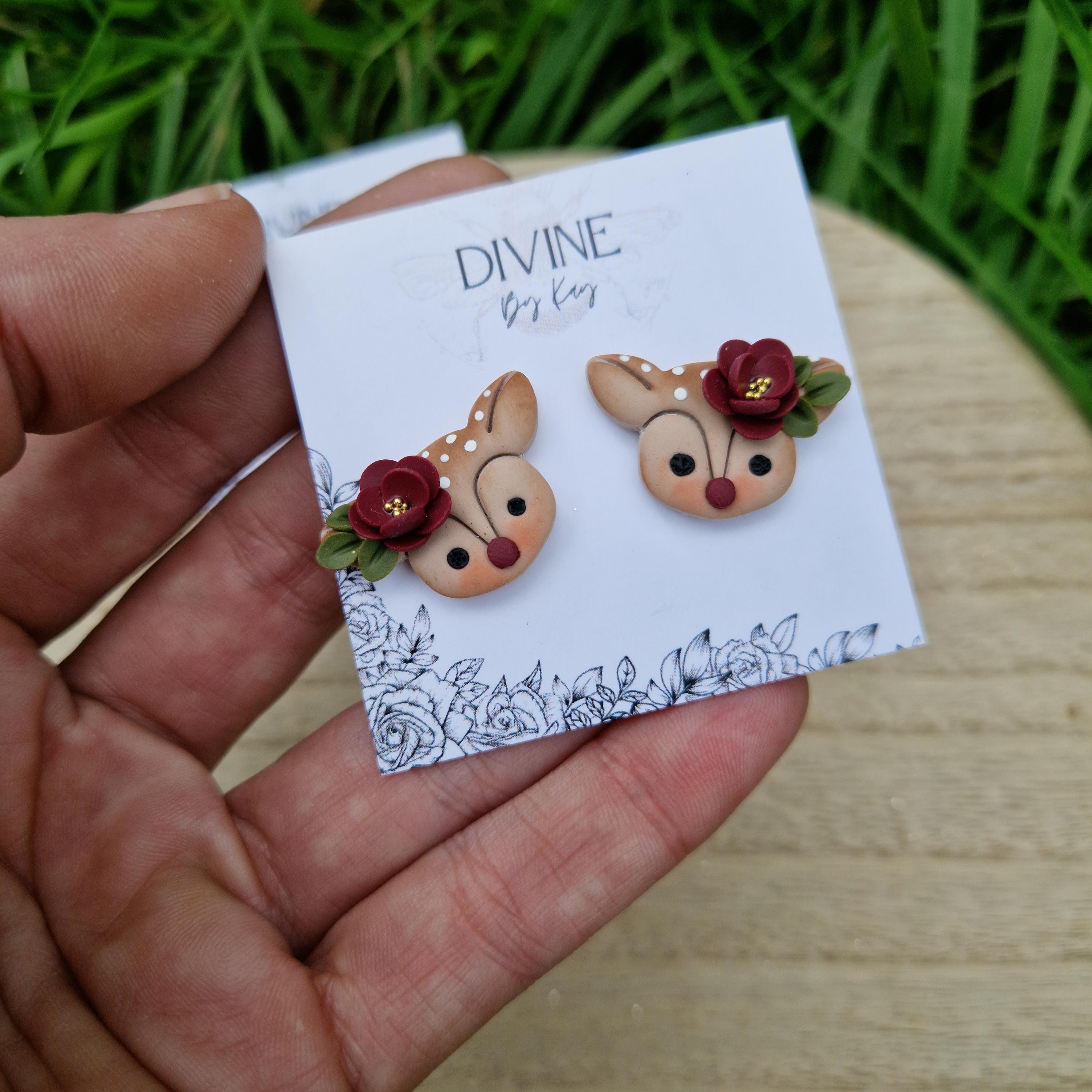 reindeer studs, dainty reindeer studs, polymer clay earrings, handmade jewellery,