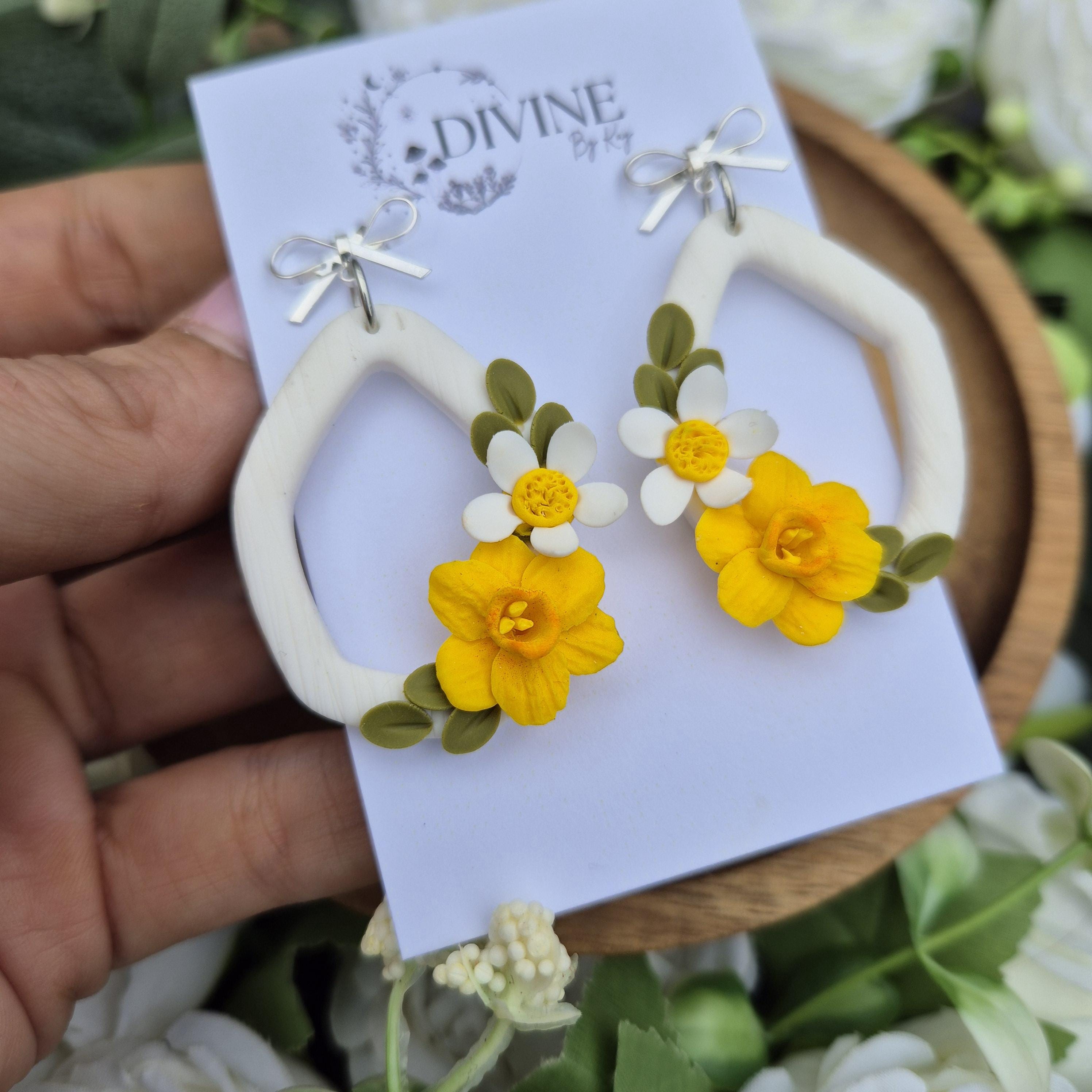 Spring floral dangle earrings - handmade earrings uk - clay earrings - divine clay