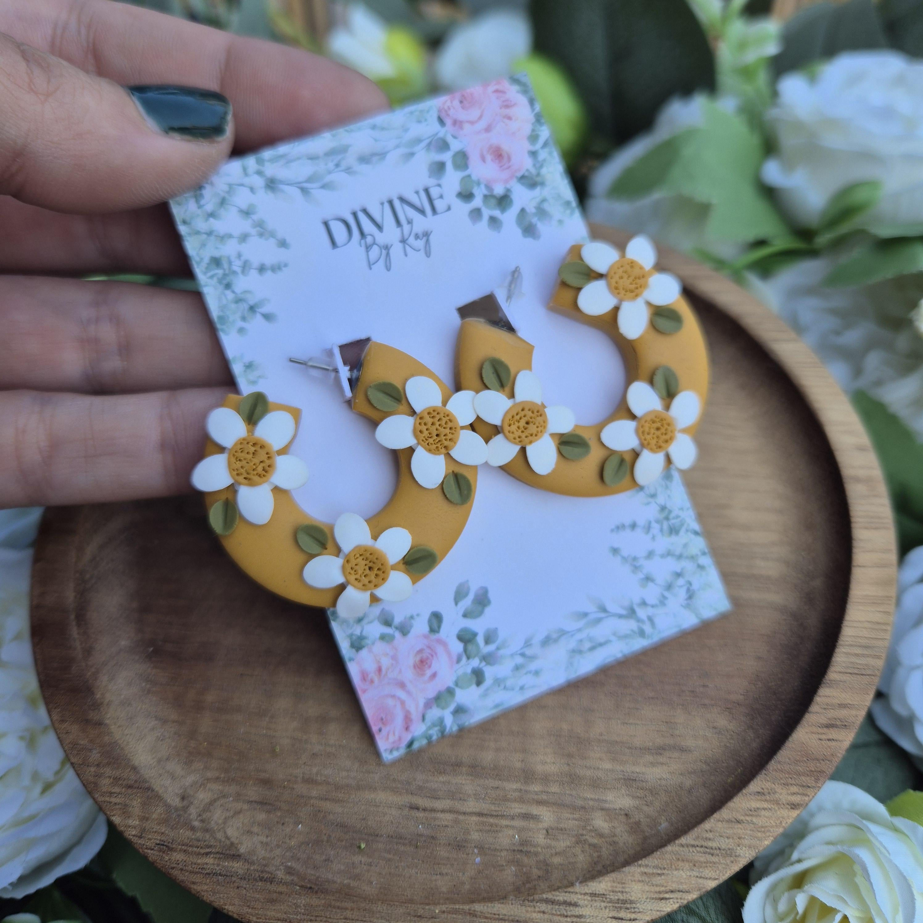 Chunky daisy hoop earrings, summer earrings,  floral jewellery, gifts for her,  bridesmaid gift ideas, elegant dangles