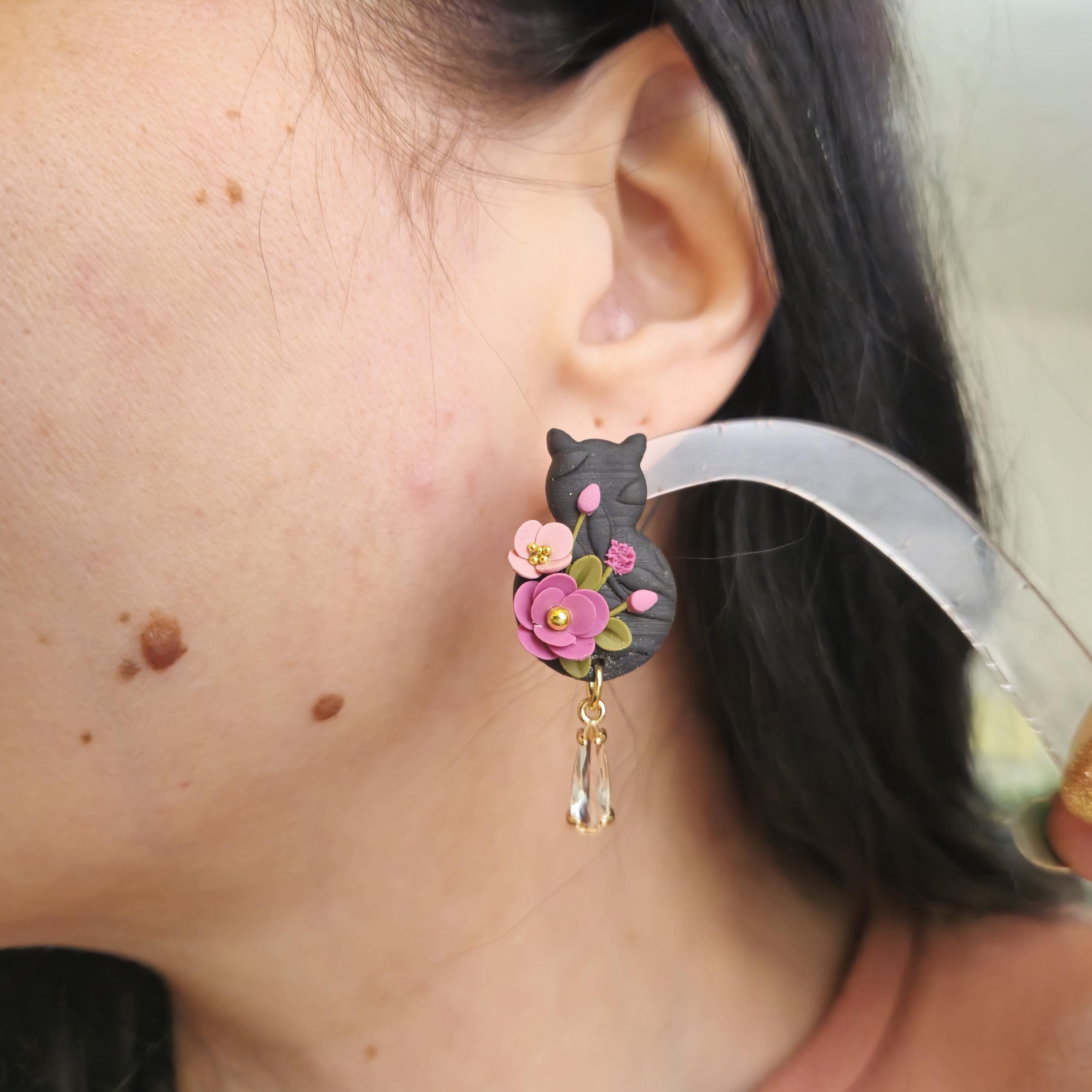Cat dangle earrings - cat hair accessories