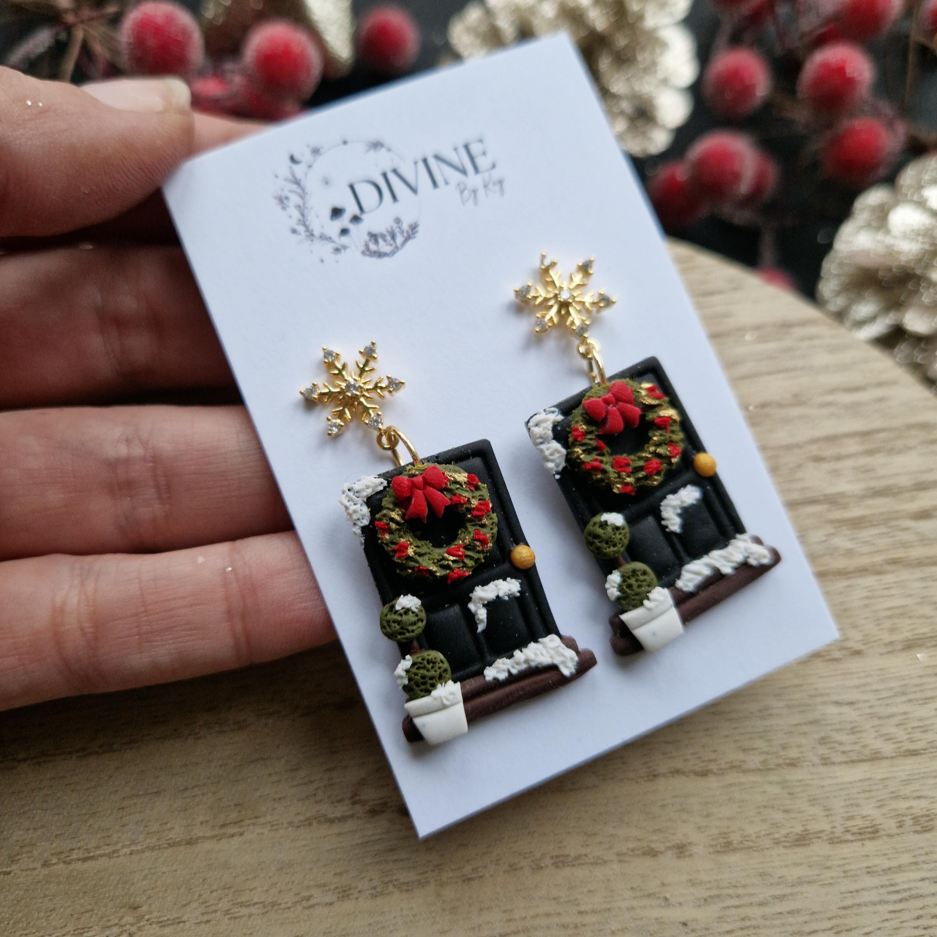 christmas door earrings