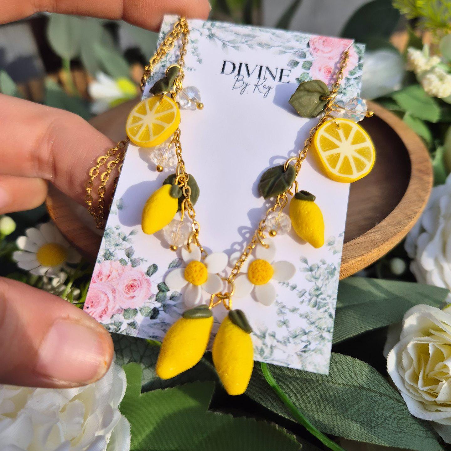 Lemon fruit charm necklace, minimalist pendant, fruit jewellery, secret santa, lemon necklace