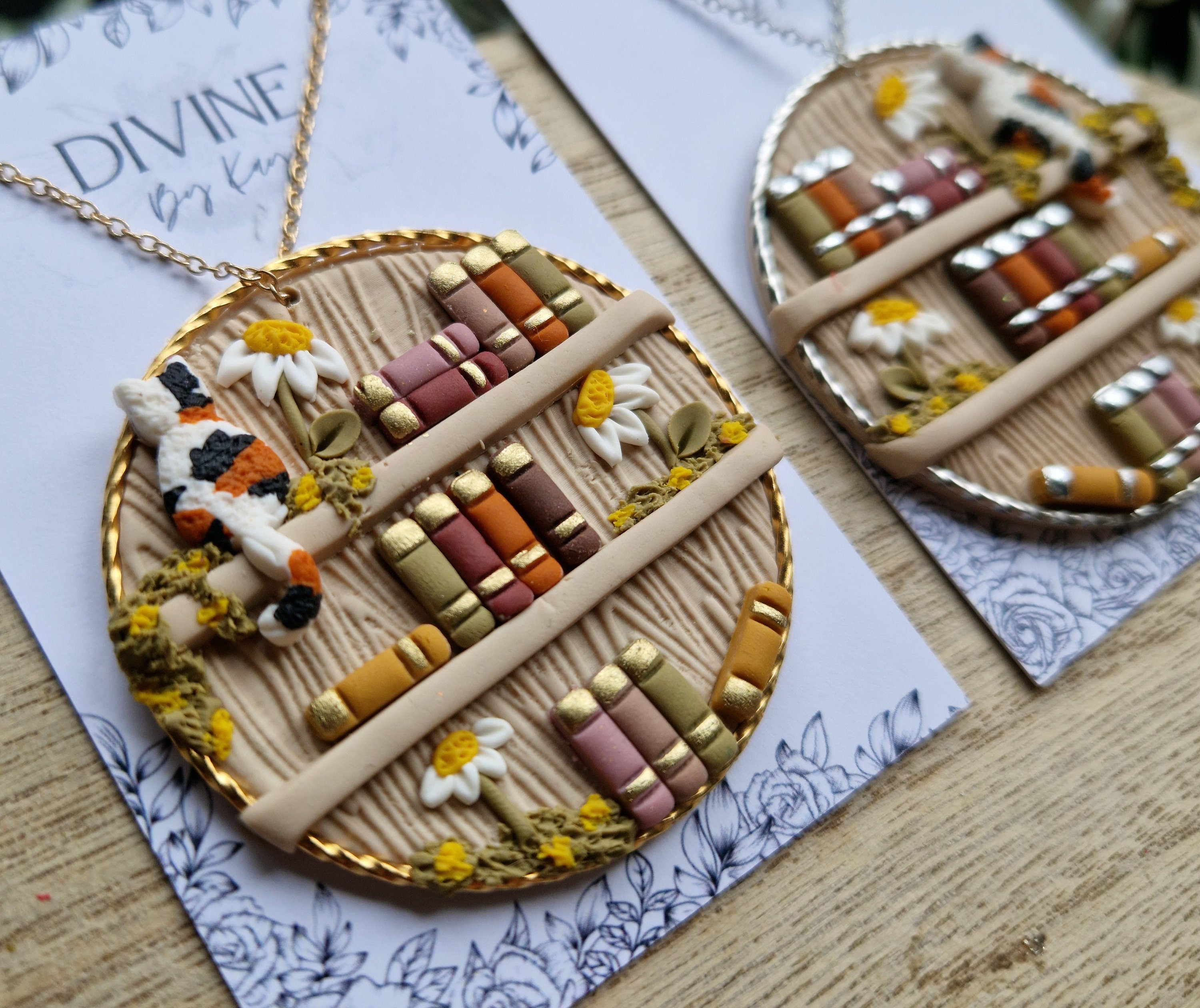 cat Bookcase necklace