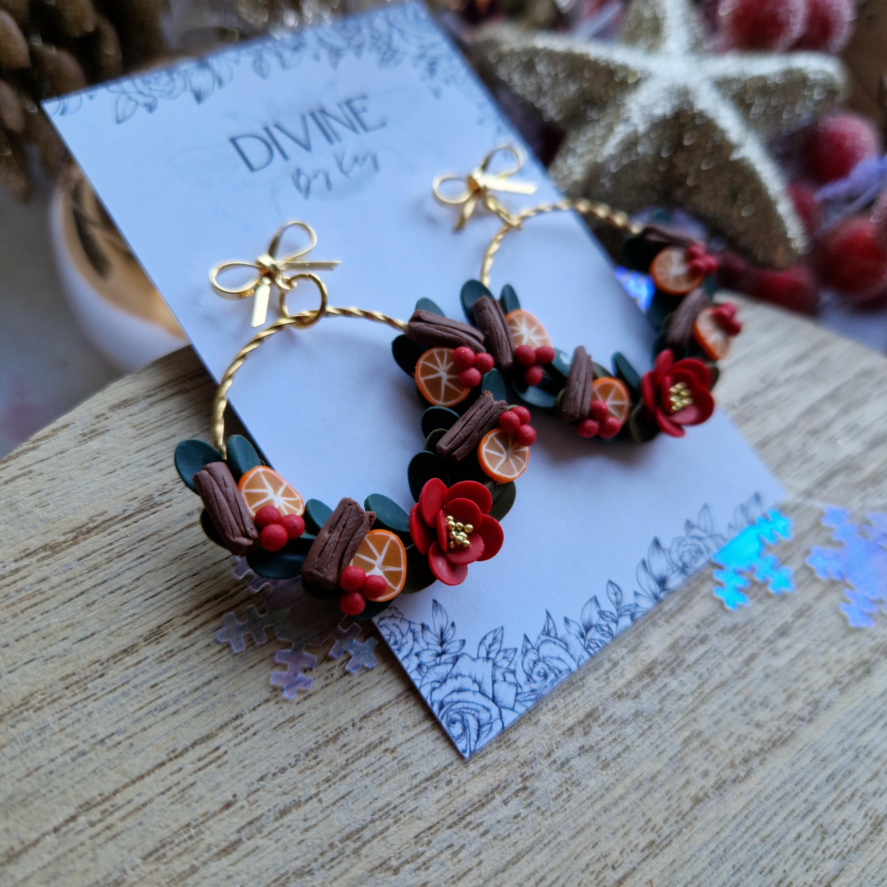 traditional christmas wreath earrings