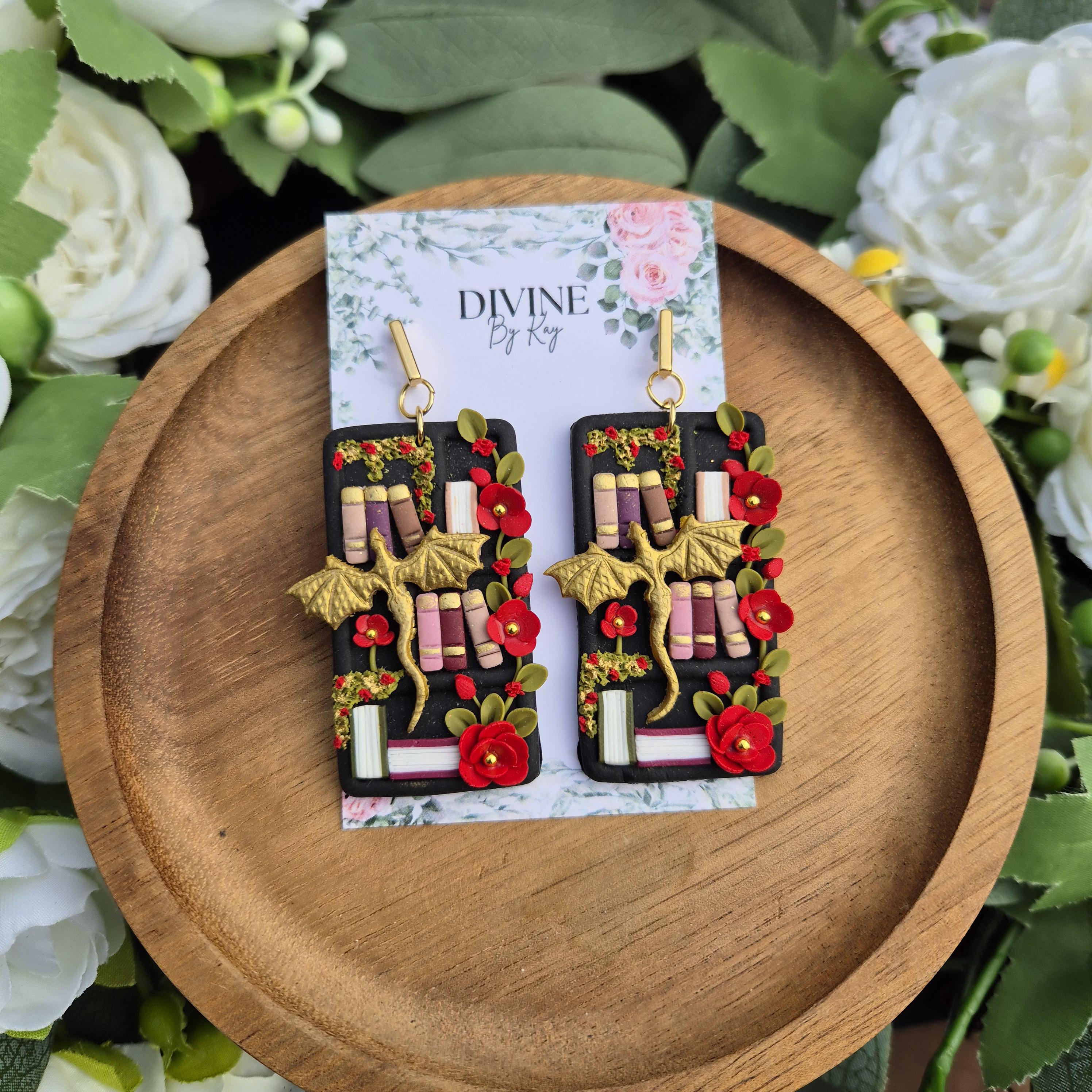 Dragon Book gift set- book lover gifts - quirky earrings  - bookshelf earrings - book club gifts