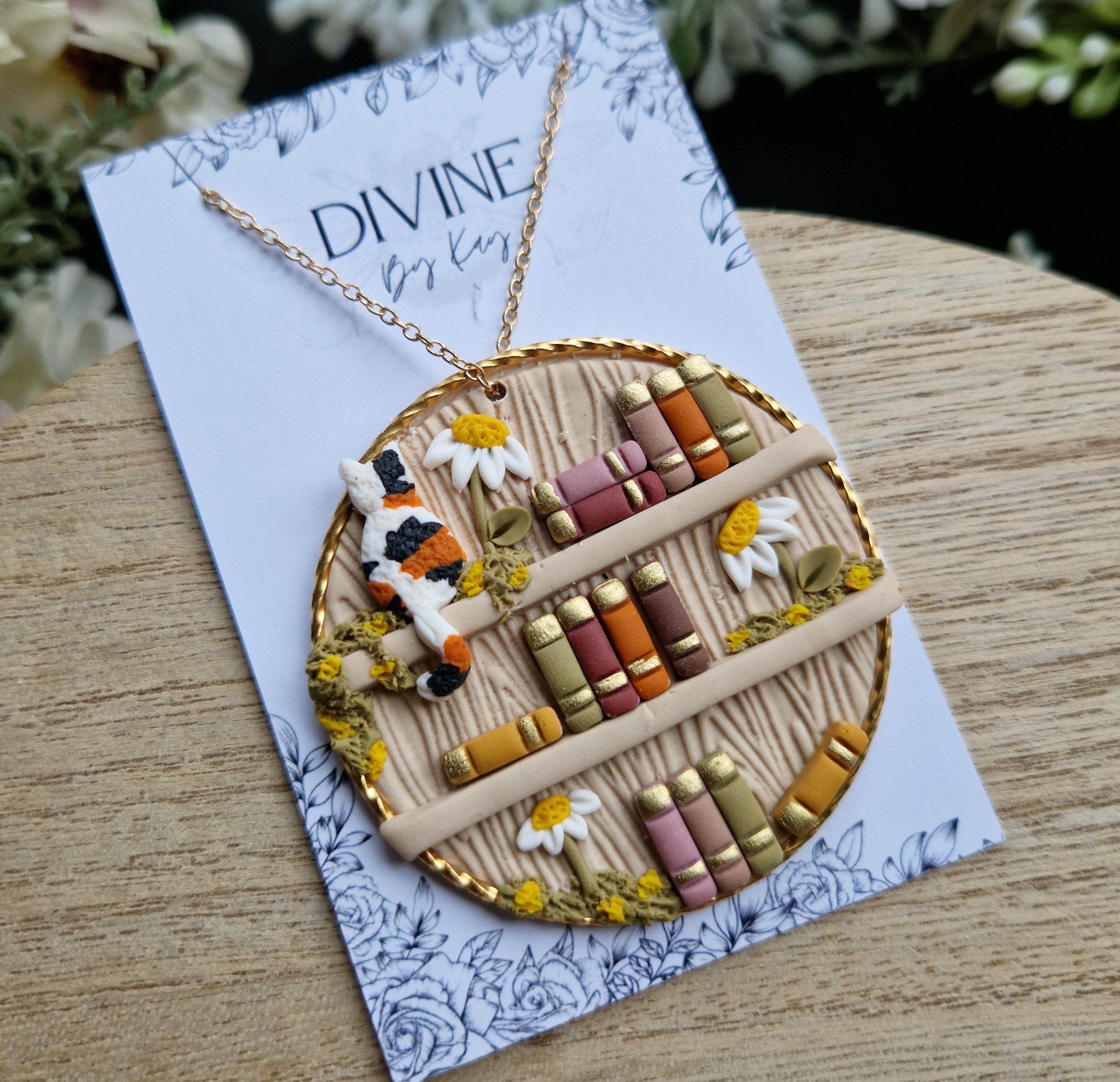cat Bookcase necklace