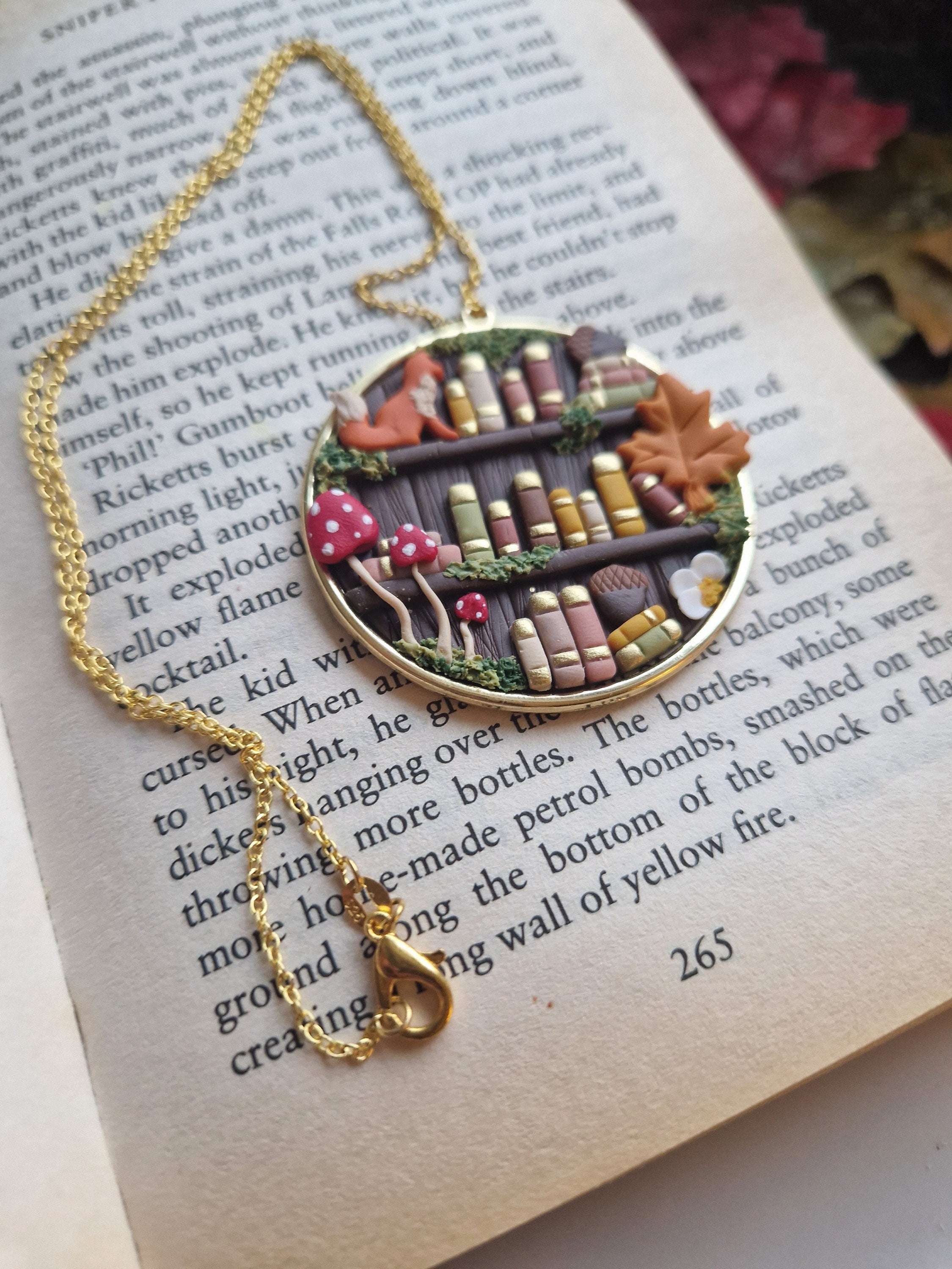 Autumn Fox Bookcase necklace
