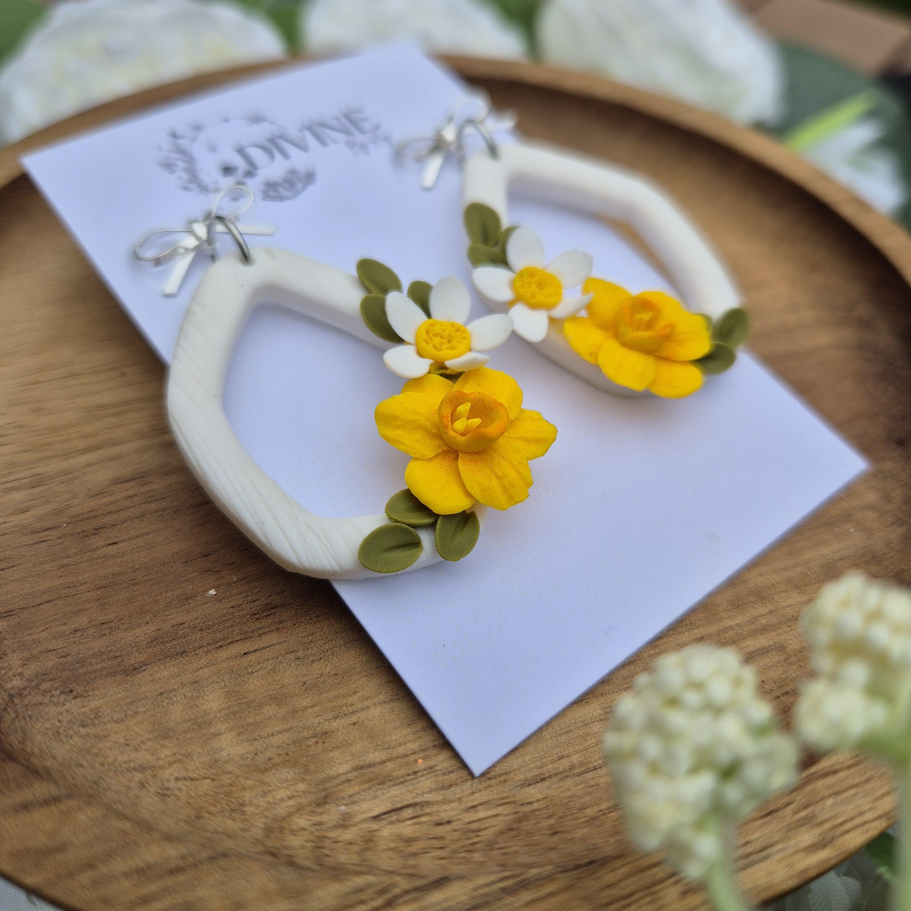 Spring floral dangle earrings - handmade earrings uk - clay earrings - divine clay