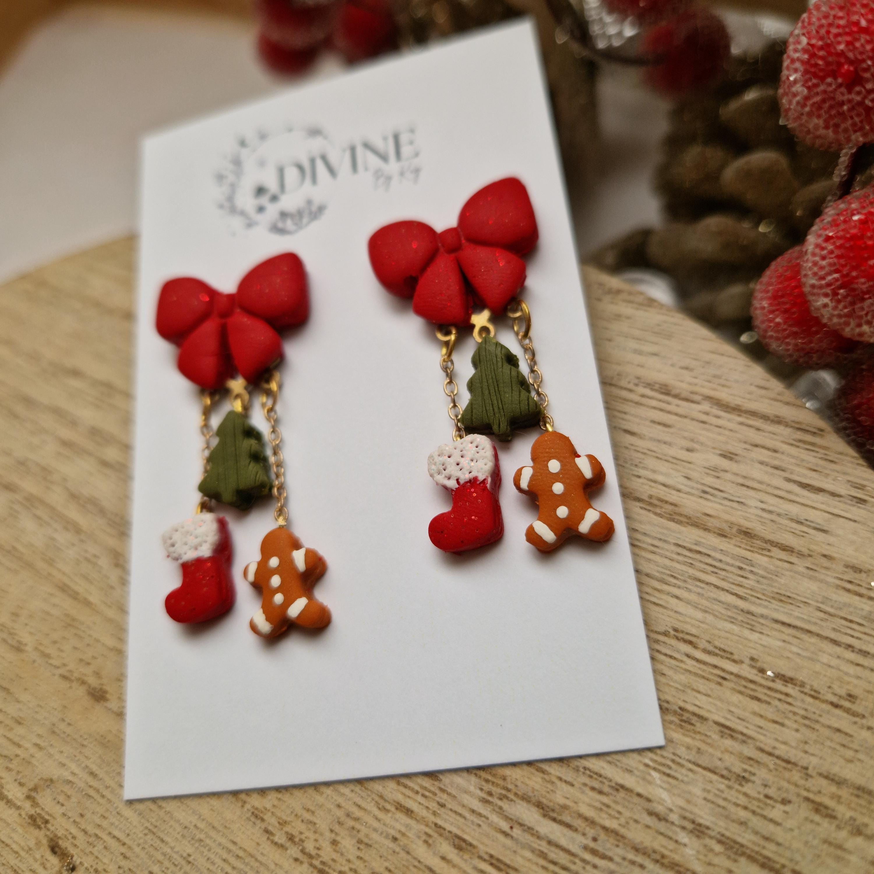 Christmas charm earrings, minimalist earrings, festive earrings, secret santa gift, dainty dangle studs