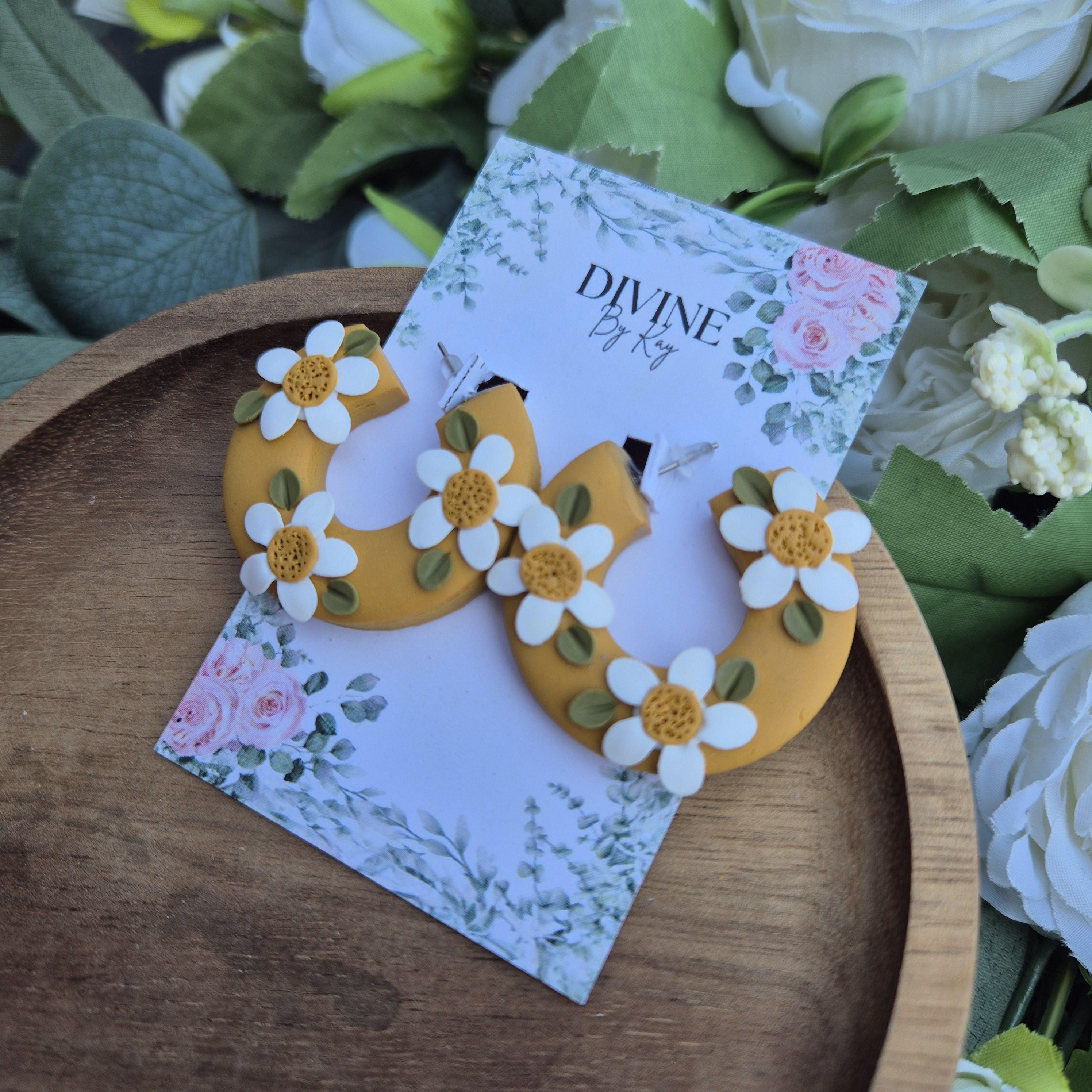 Chunky daisy hoop earrings, summer earrings,  floral jewellery, gifts for her,  bridesmaid gift ideas, elegant dangles