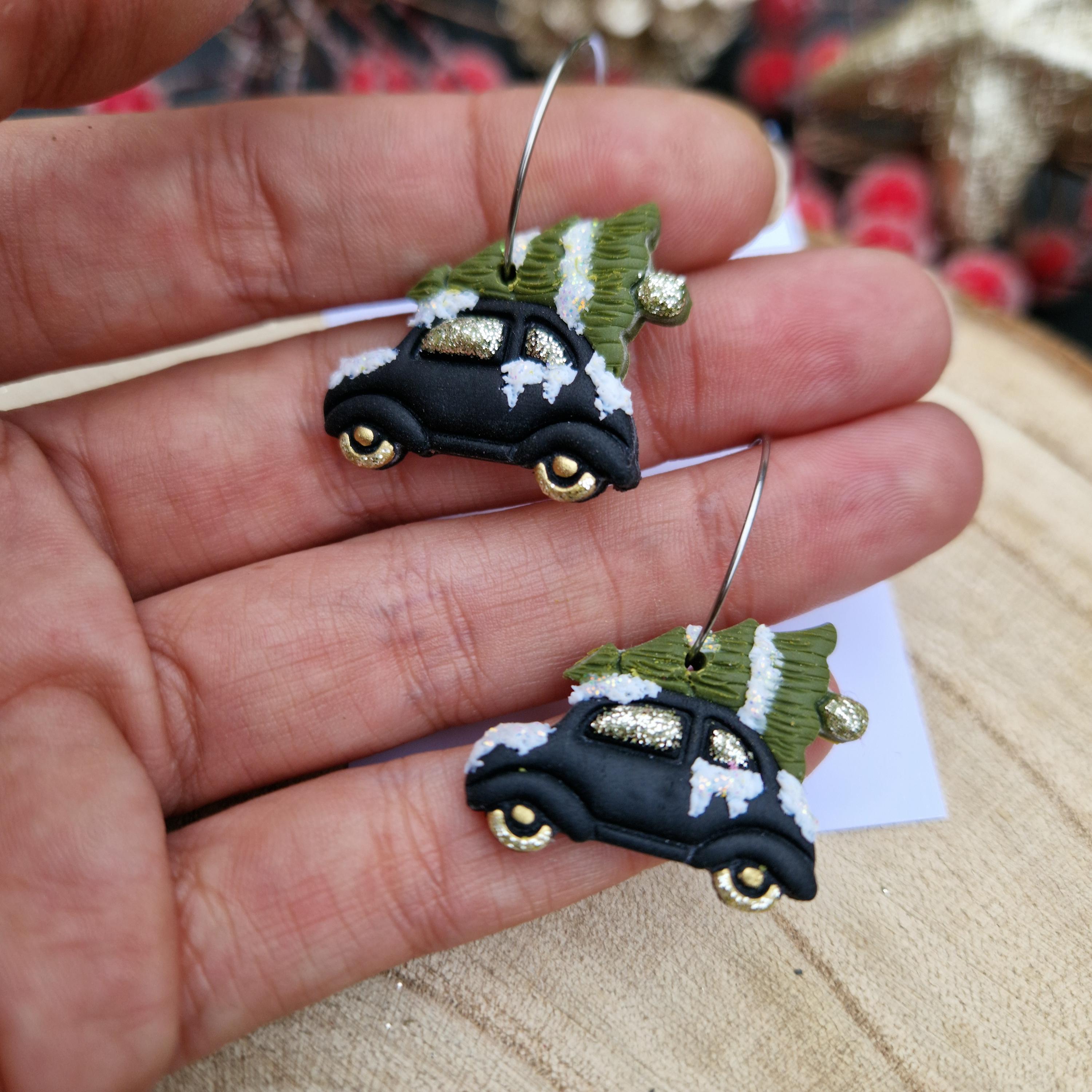 christmas car earrings