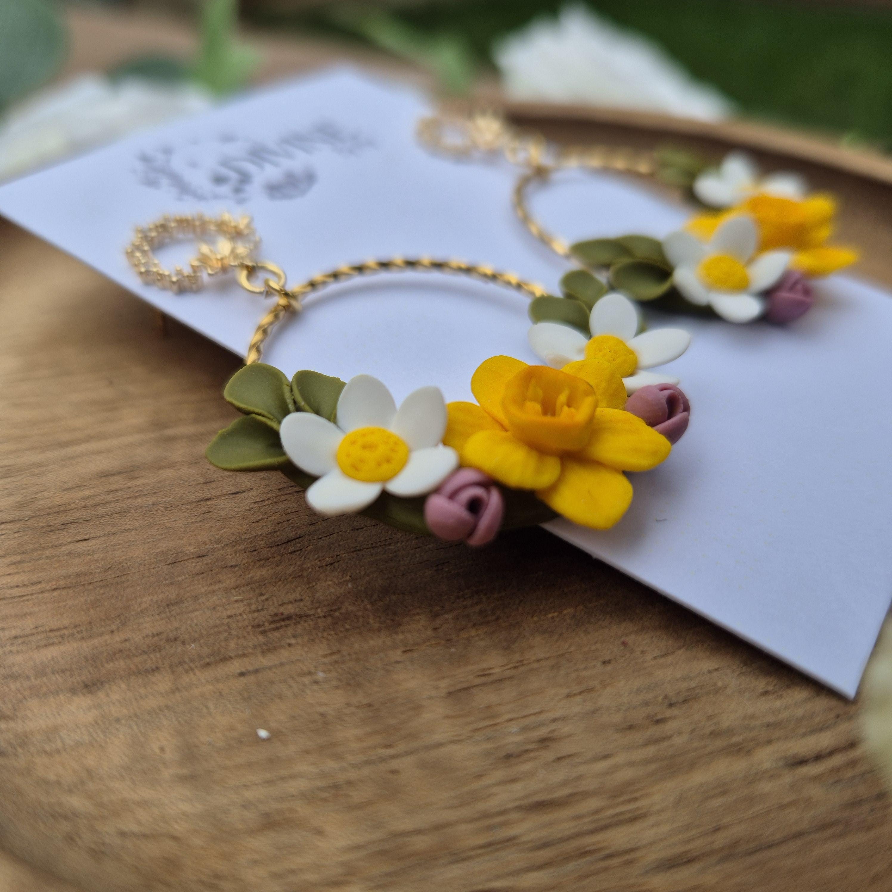 Spring floral dangle earrings - handmade earrings uk - clay earrings - divine clay