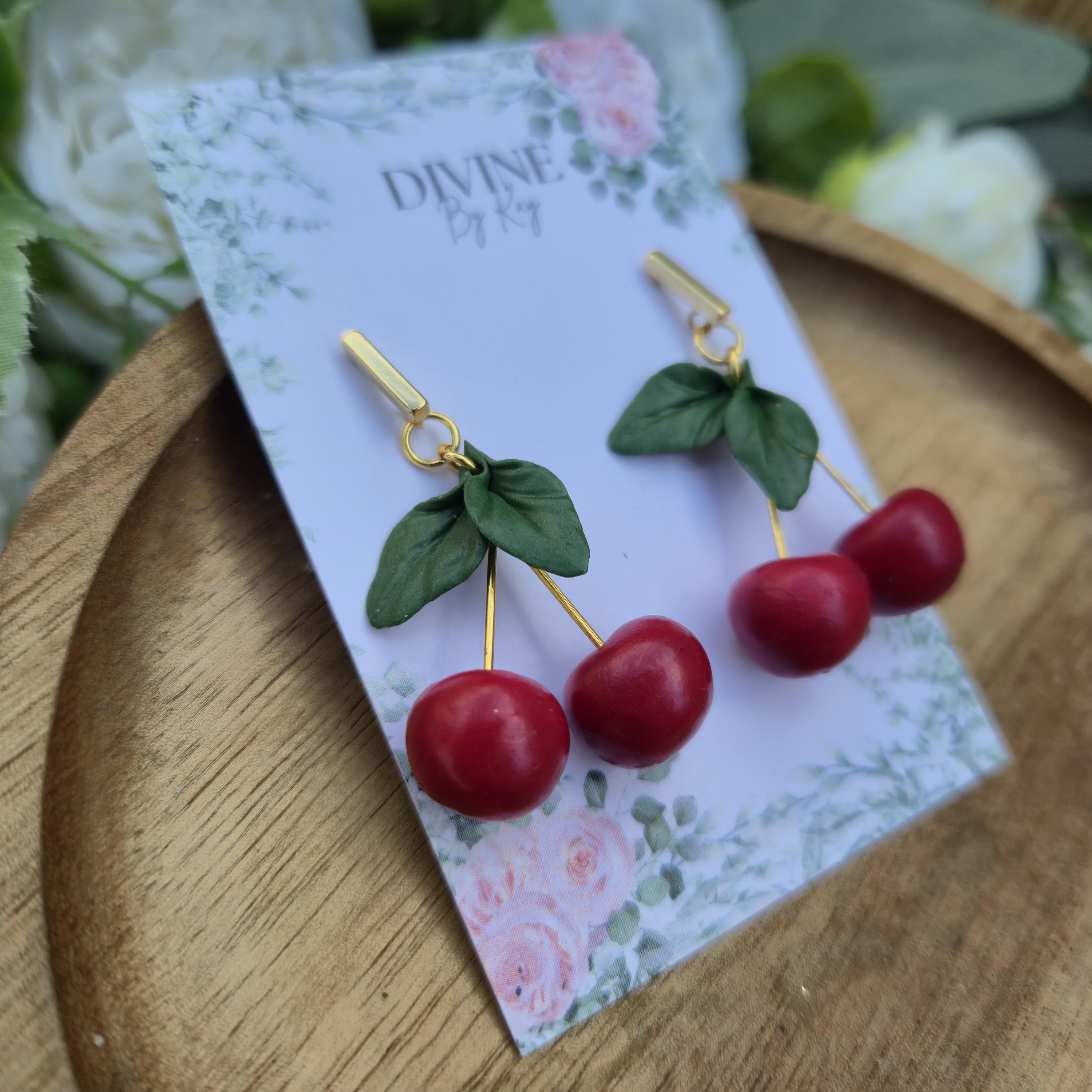 Cherry fruit  dangle earrings, minimalist earrings, festive earrings, secret santa gift, nature inspired gift, summer earrings for her