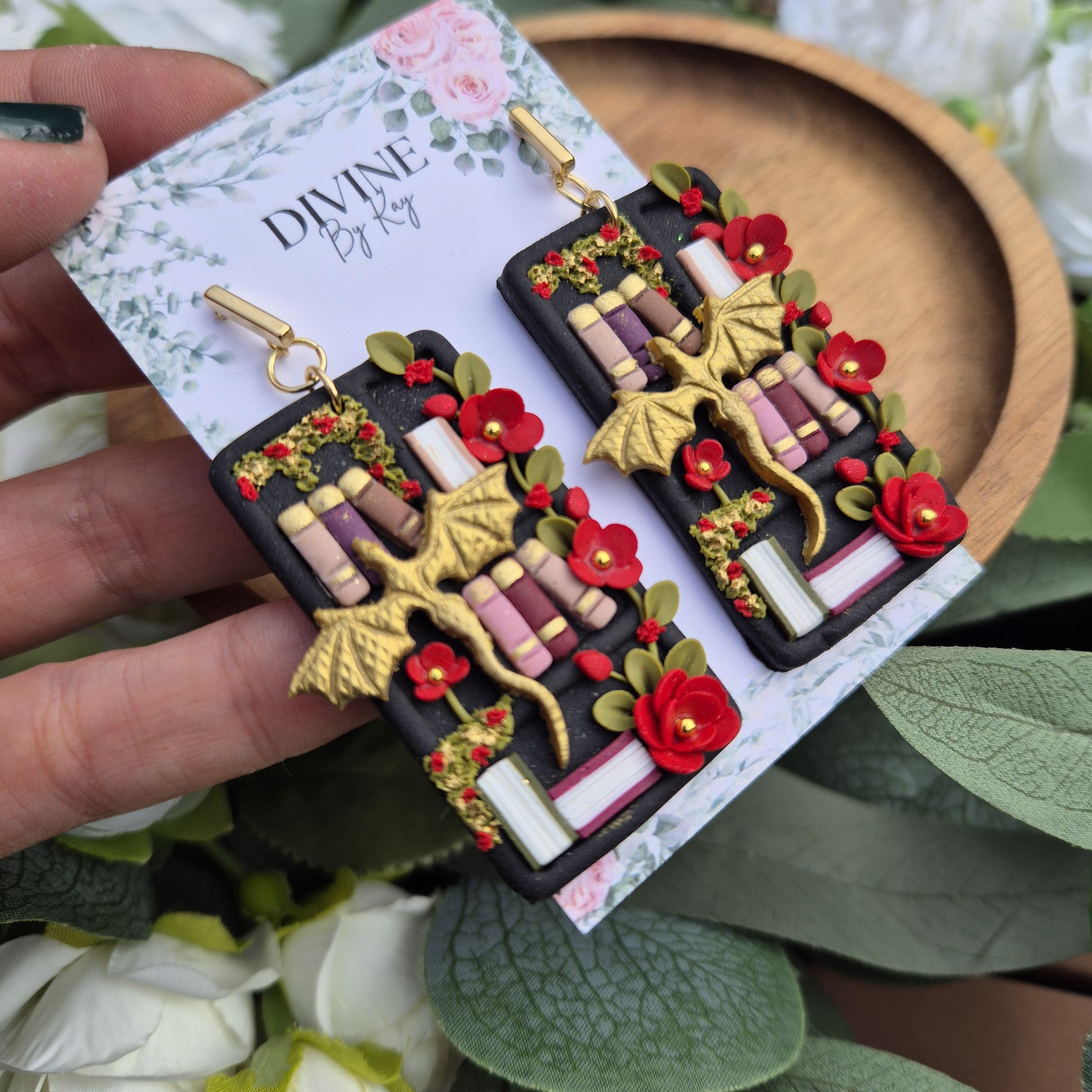 Dragon Book gift set- book lover gifts - quirky earrings  - bookshelf earrings - book club gifts