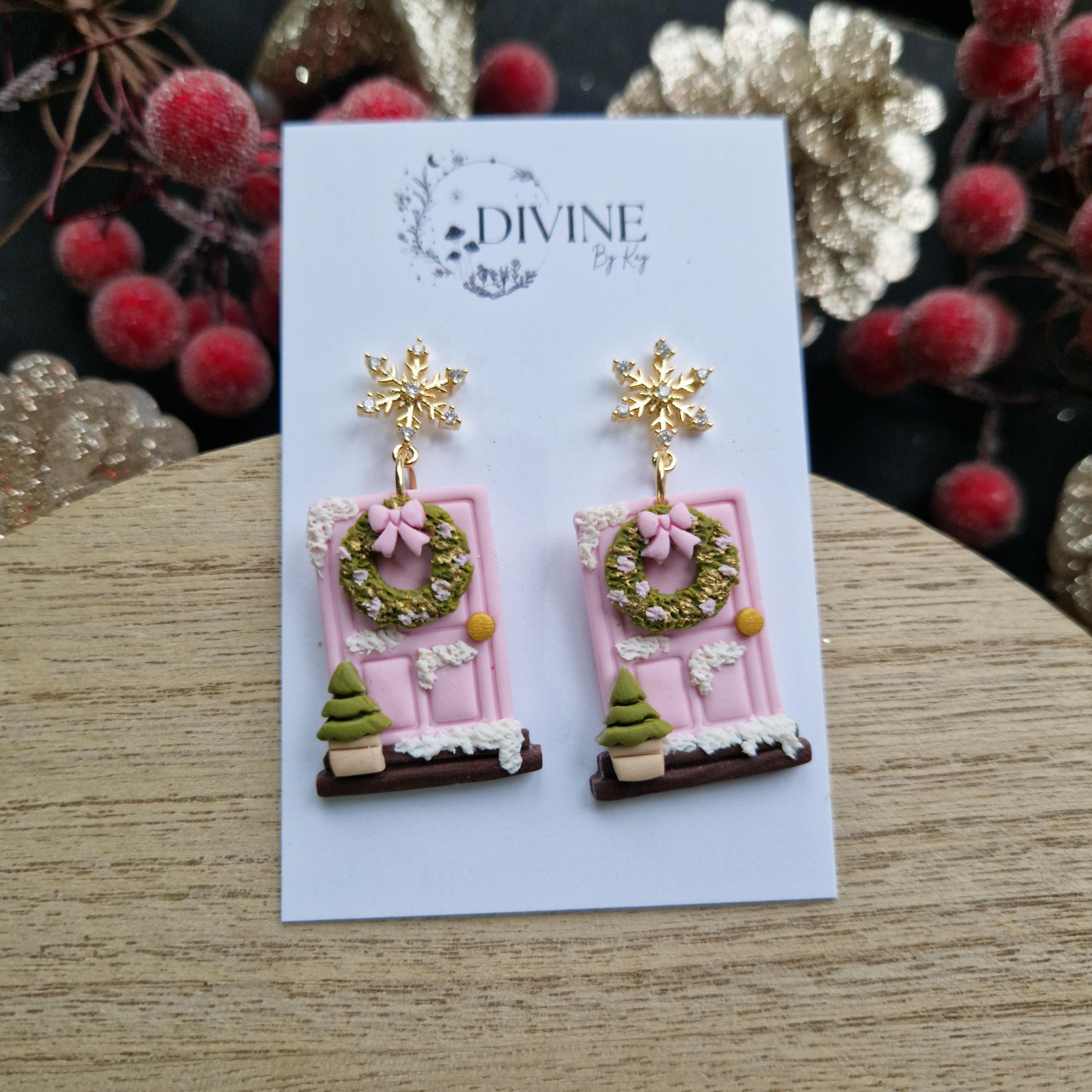 christmas door earrings