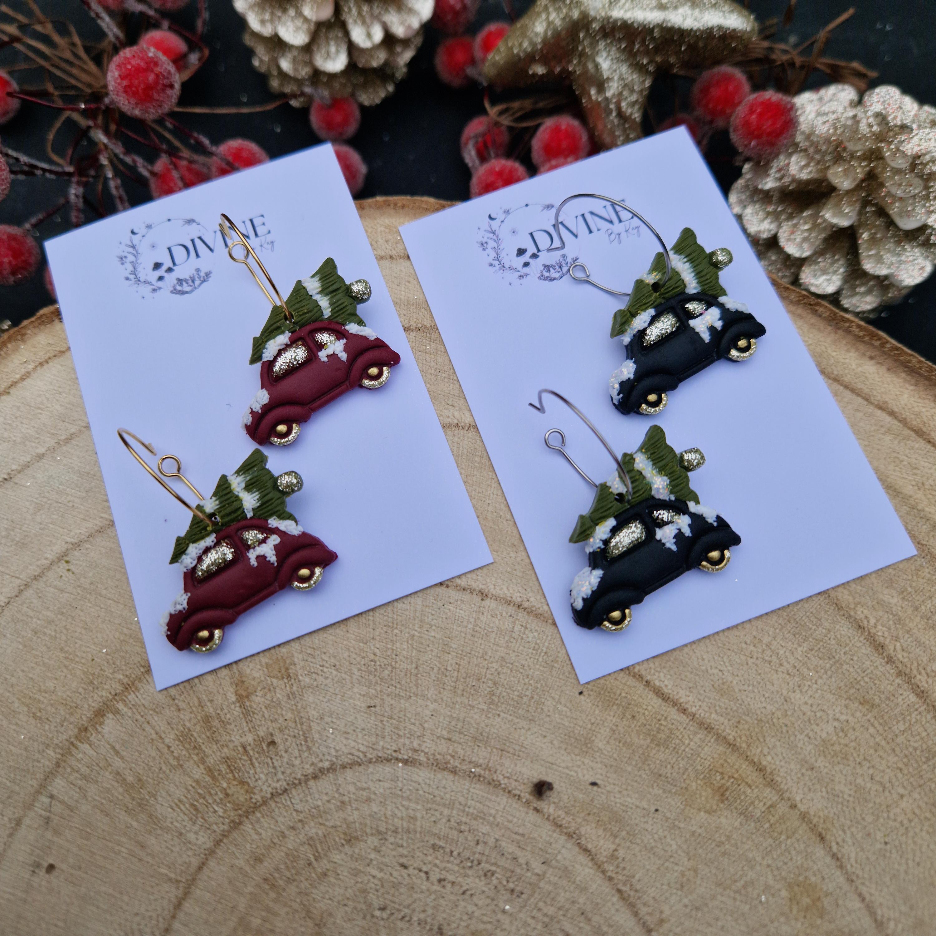 christmas car earrings