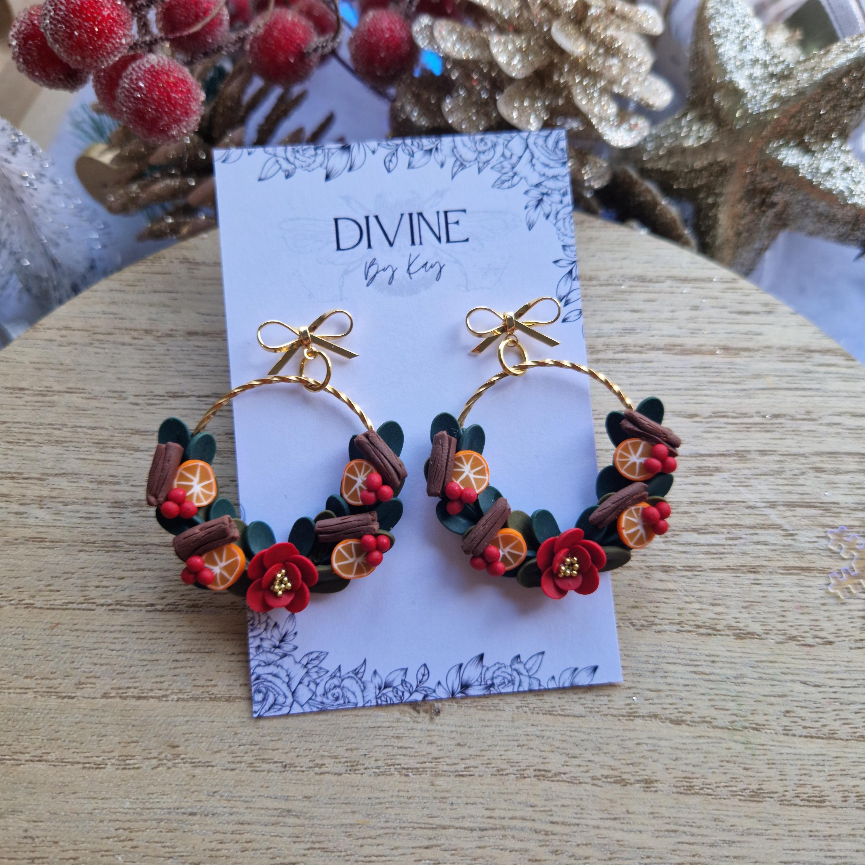 traditional christmas wreath earrings
