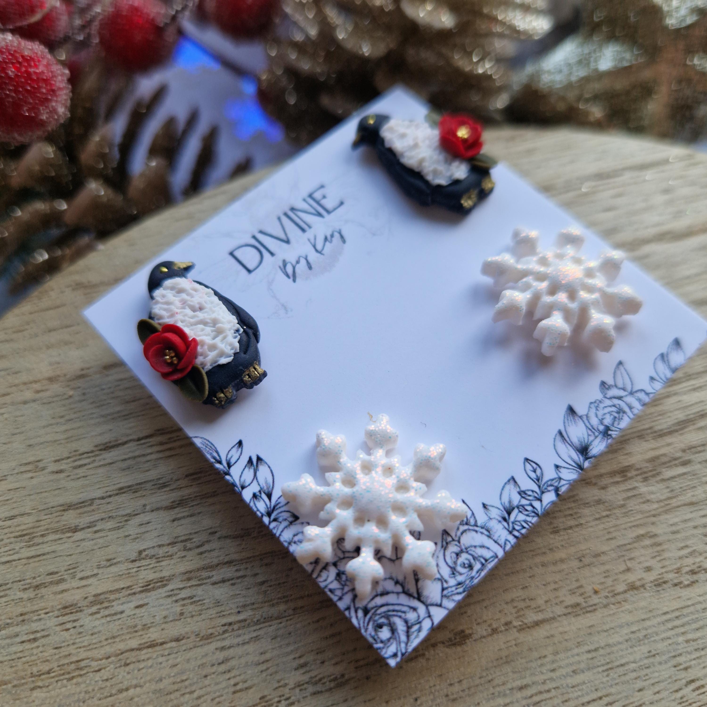 penguin stud earrings - clay earrings - quirky earrings - gifts for her - statement jewellery