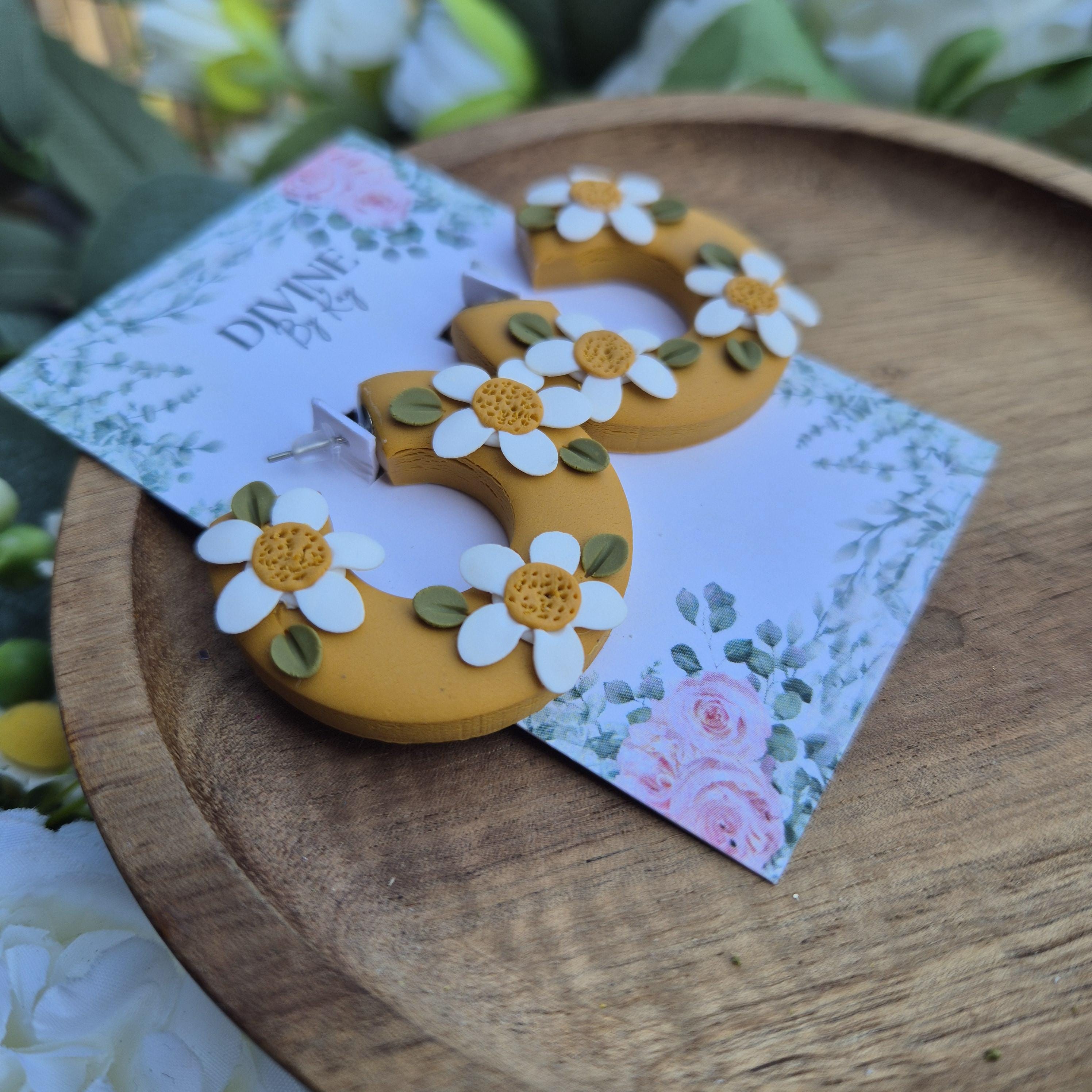 Chunky daisy hoop earrings, summer earrings,  floral jewellery, gifts for her,  bridesmaid gift ideas, elegant dangles