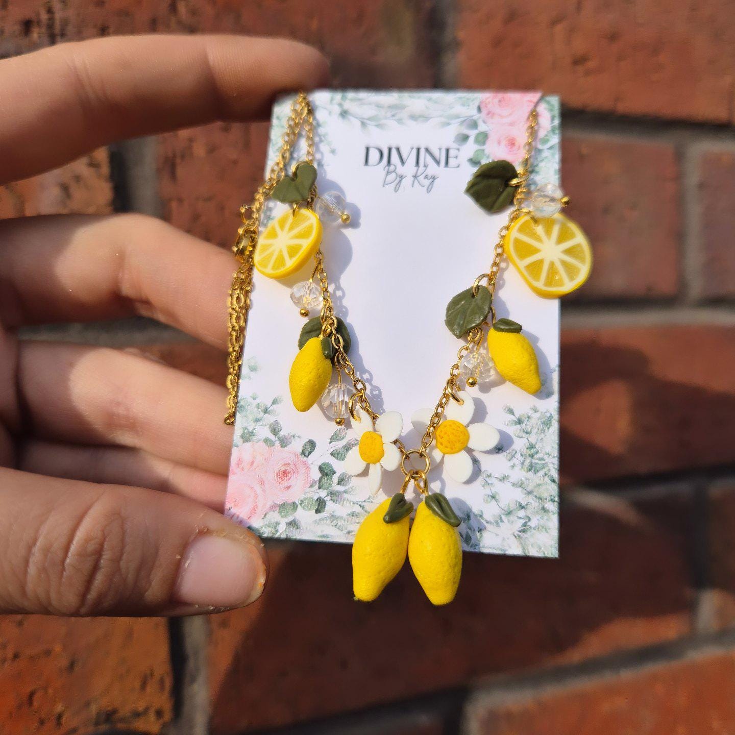 Lemon fruit charm necklace, minimalist pendant, fruit jewellery, secret santa, lemon necklace