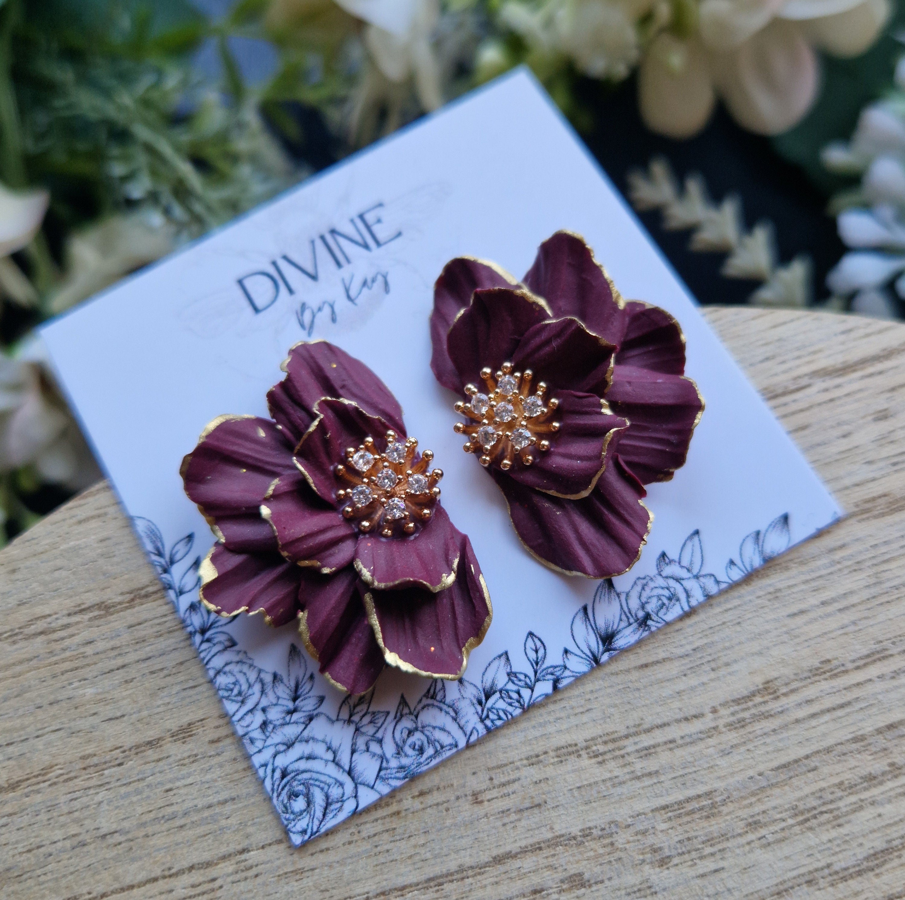 elegant flower stud earrings - clay earrings - dainty studs - gifts for her -