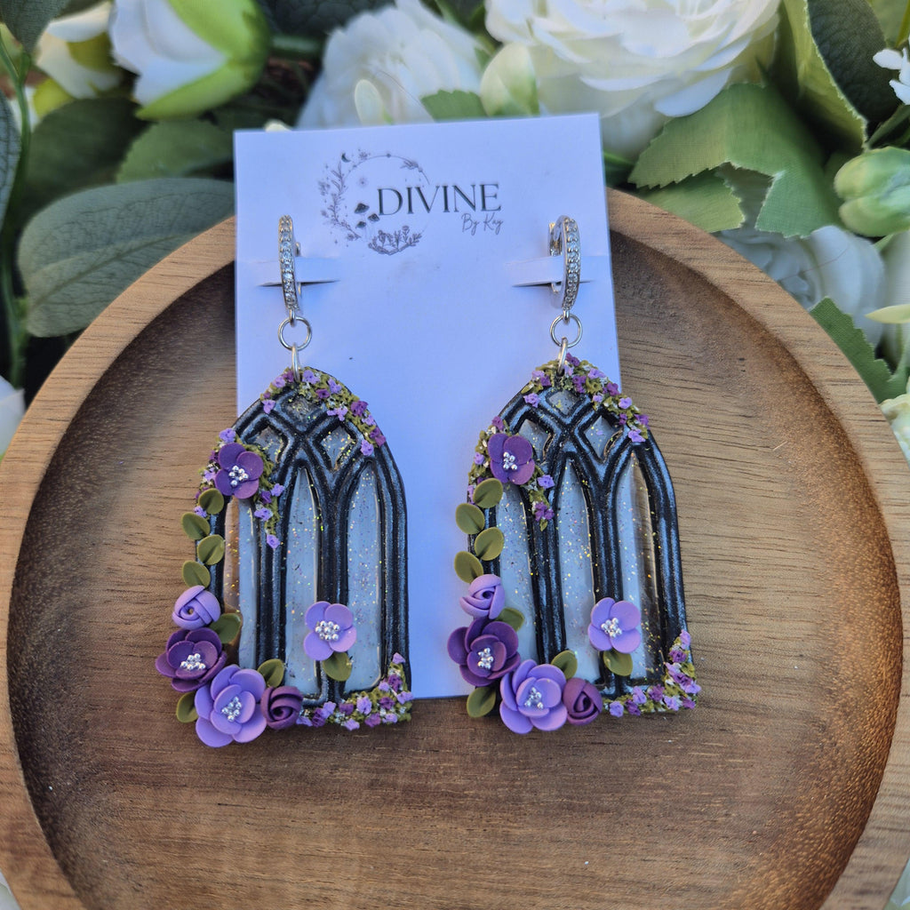 gothic window earrings - stained glass windows - celestial dangle earrings