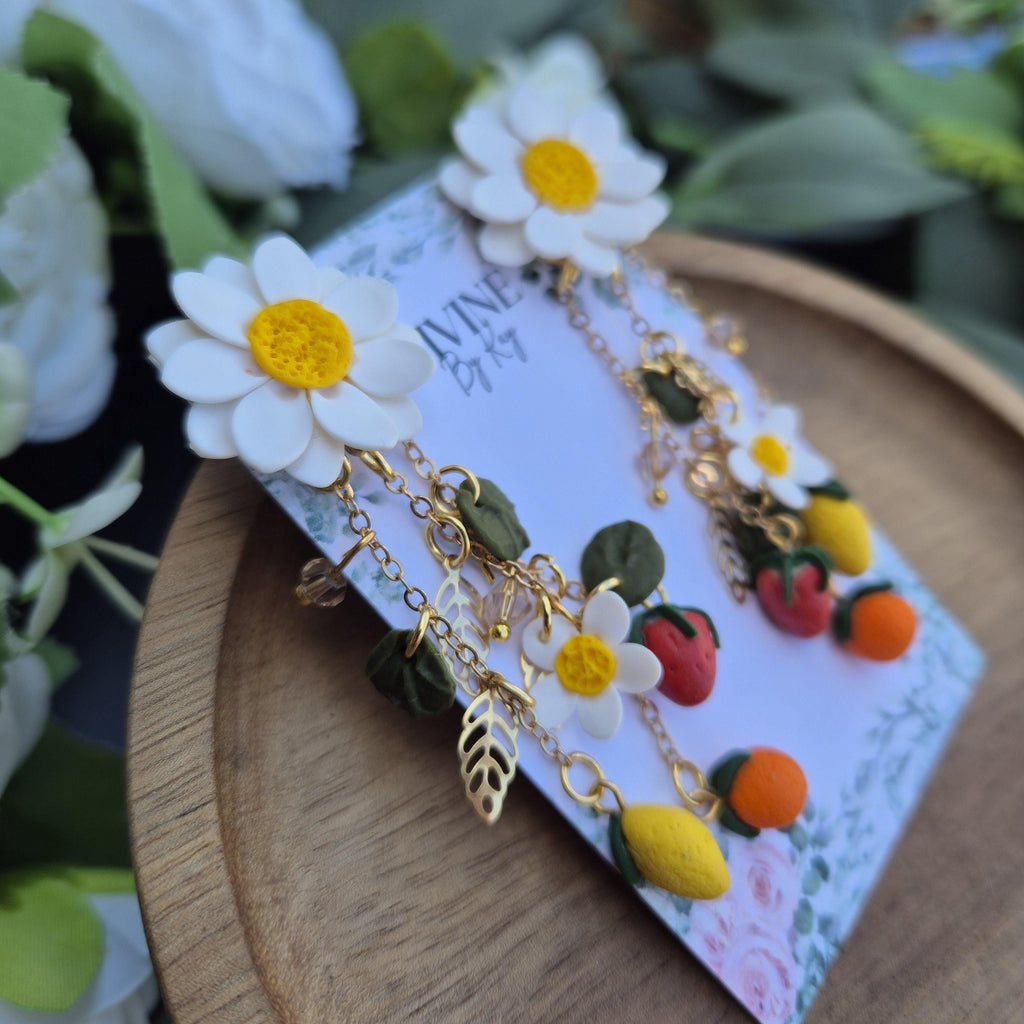 Spring fruit charm earrings, minimalist earrings, festive earrings, secret santa gift, dainty dangle studs