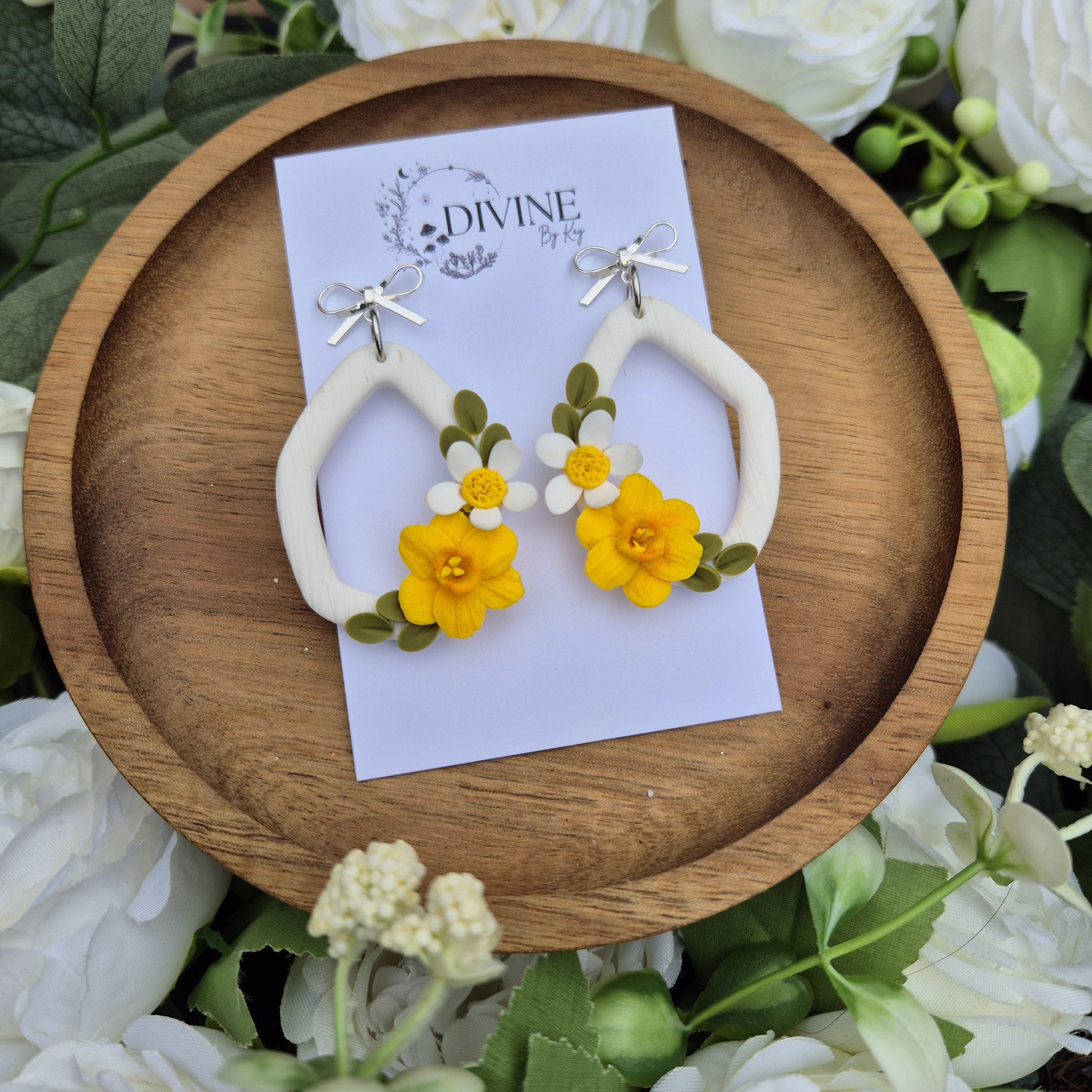 Spring floral dangle earrings - handmade earrings uk - clay earrings - divine clay