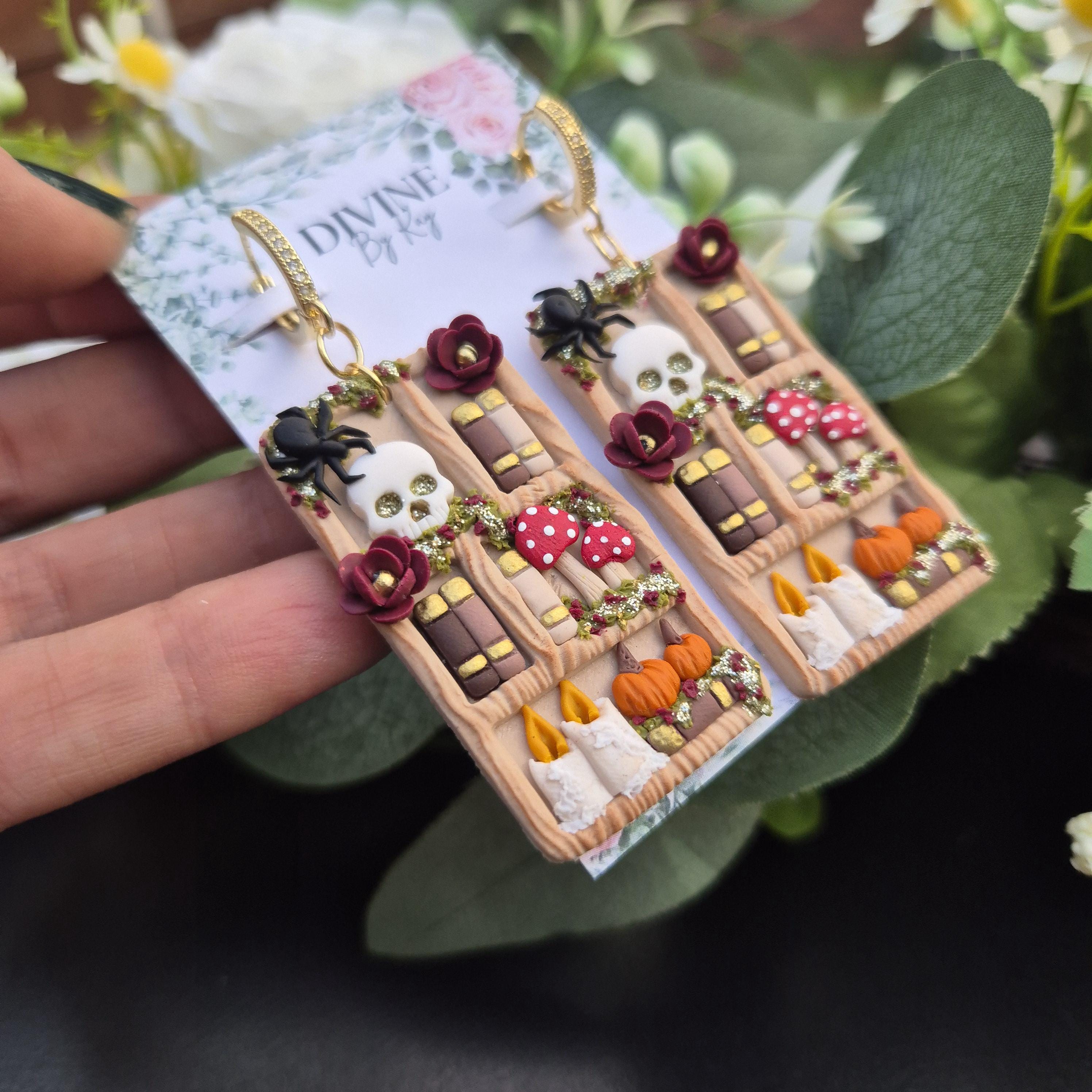 spooky skull Book Earrings - book lover gifts - quirky earrings  - bookshelf earrings - book club gifts