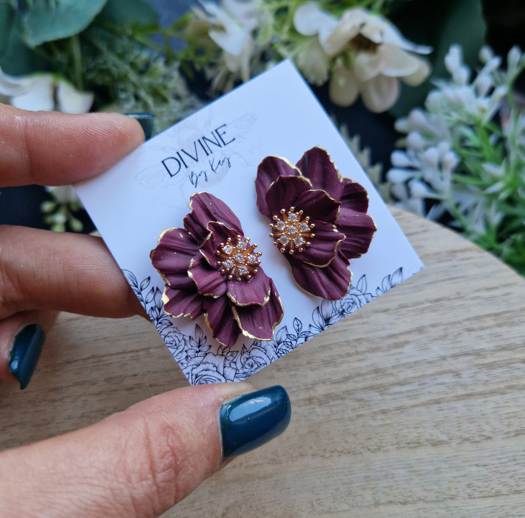 elegant flower stud earrings - clay earrings - dainty studs - gifts for her -