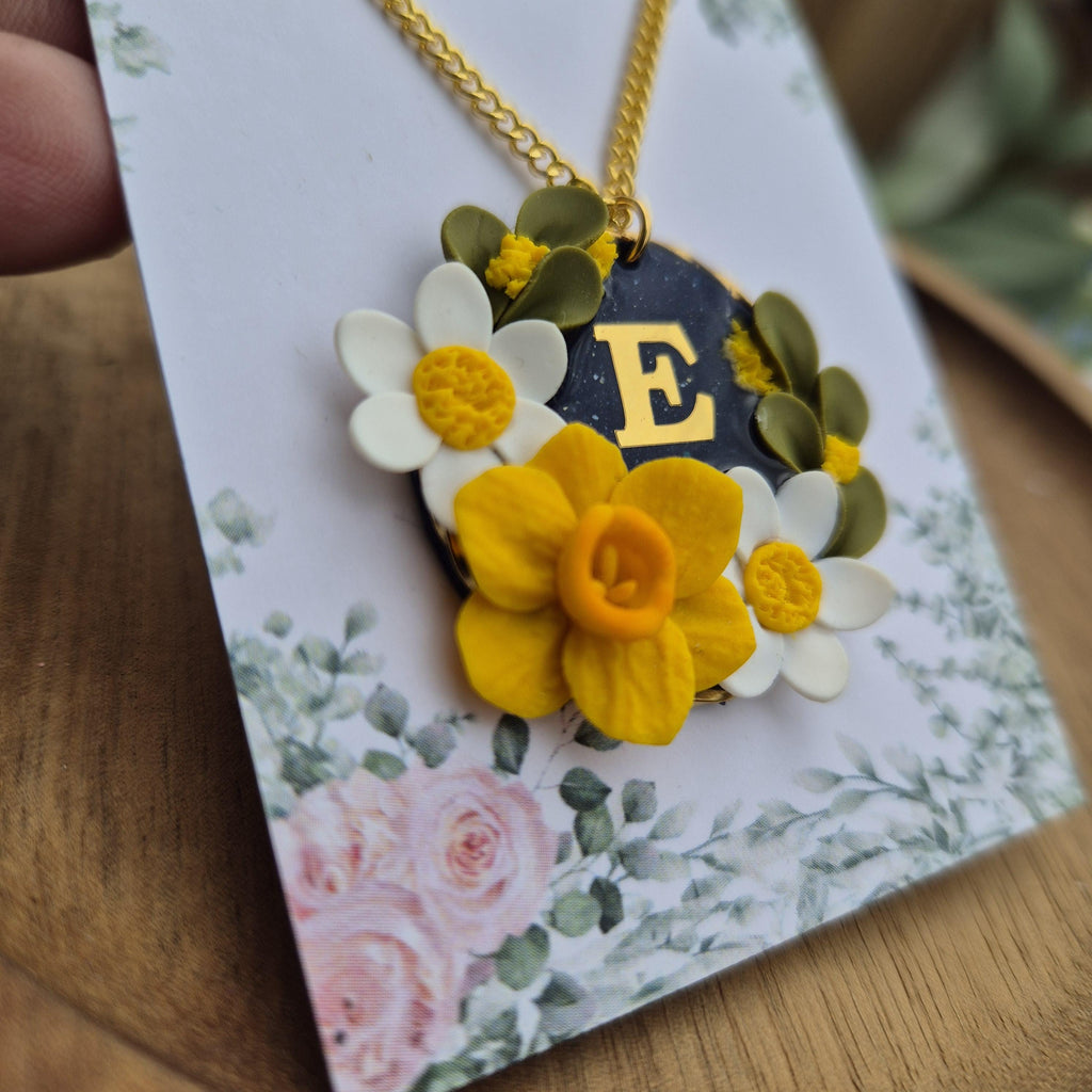 Spring flower initial pendant, mushroom necklace, birthday gifts for her, anniversary gift, nature lover gifts