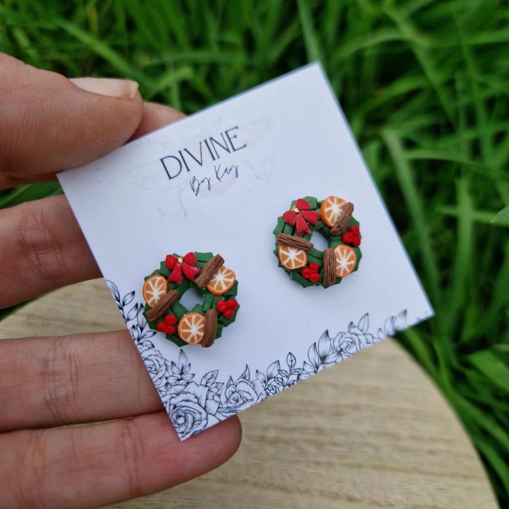 sterling silver Christmas wreath studs