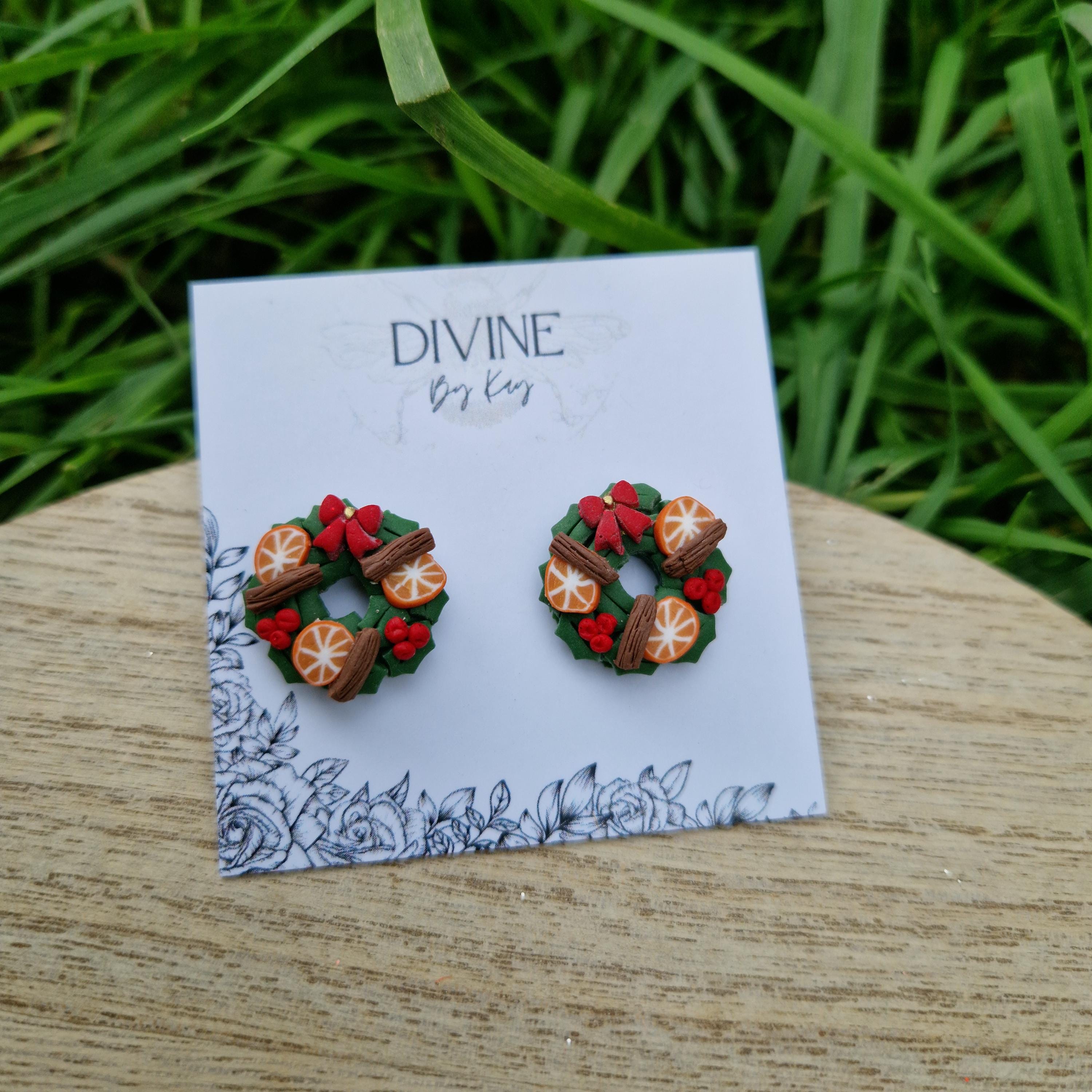 sterling silver Christmas wreath studs