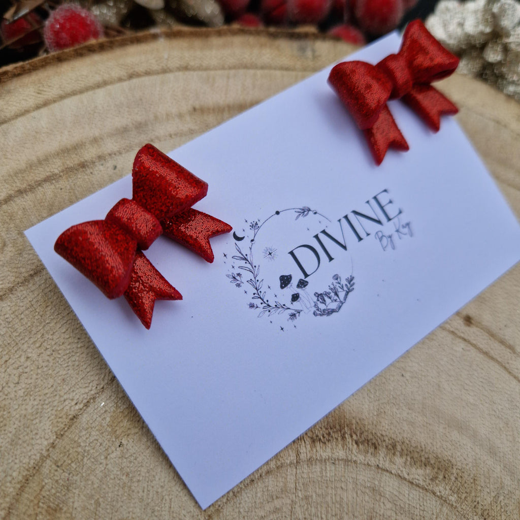 Christmas bow earrings, minimalist earrings, festive earrings, secret santa gift, dainty dangle studs