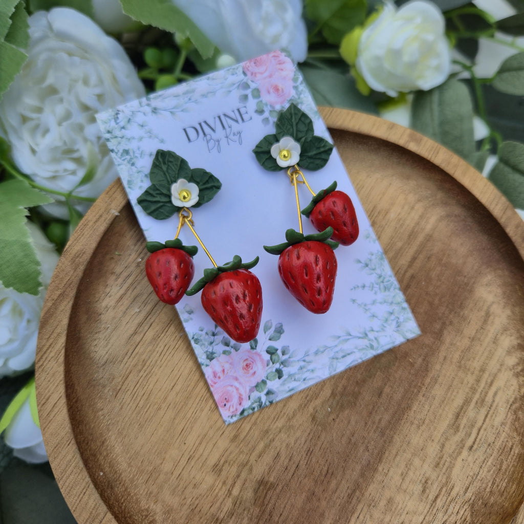 Strawberry fruit  dangle earrings, minimalist earrings, festive earrings, secret santa gift, nature inspired gift, summer earrings for her
