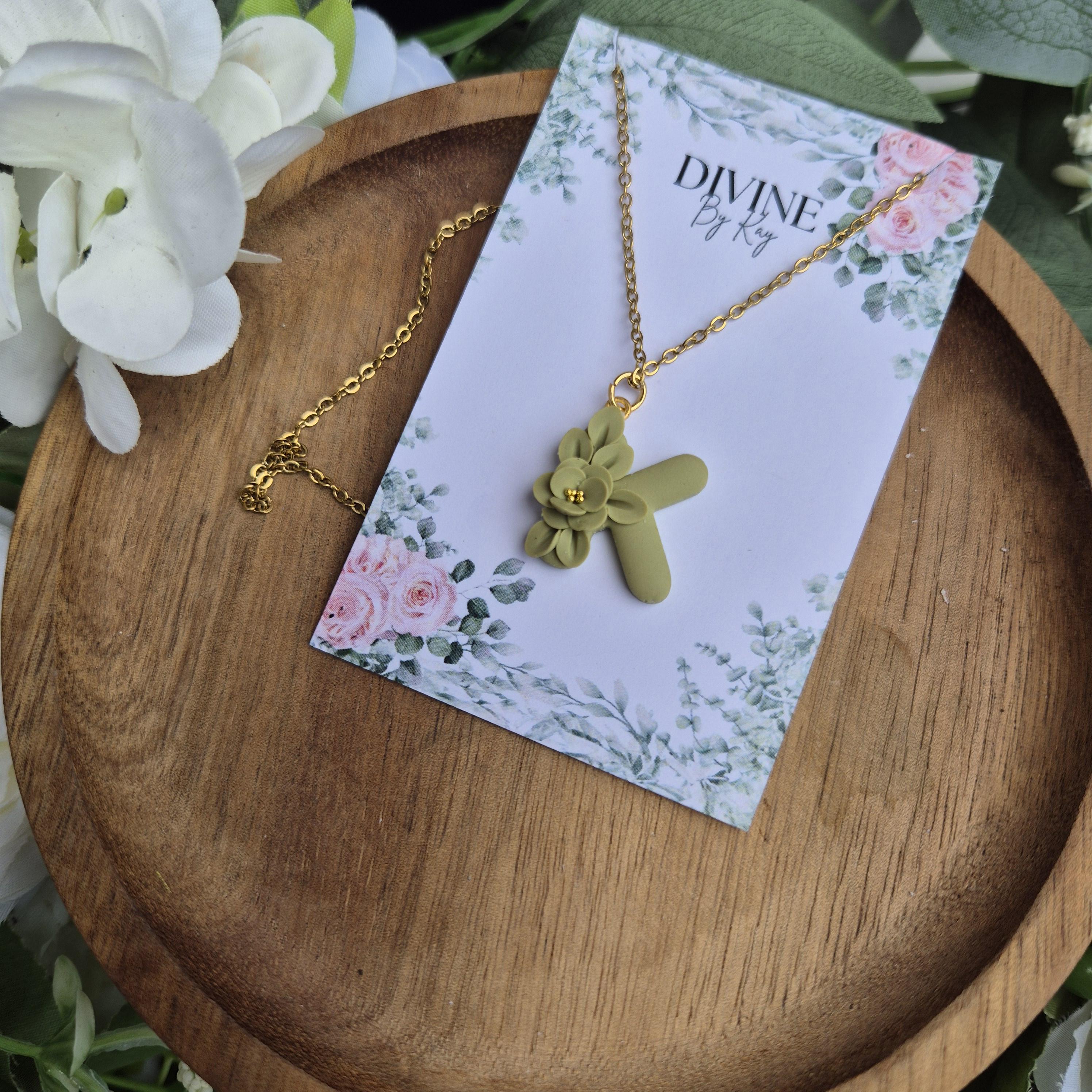 DREAM flower initial pendant, necklace, birthday gifts for her, anniversary gift, nature lover gifts, bridesmaid gifts
