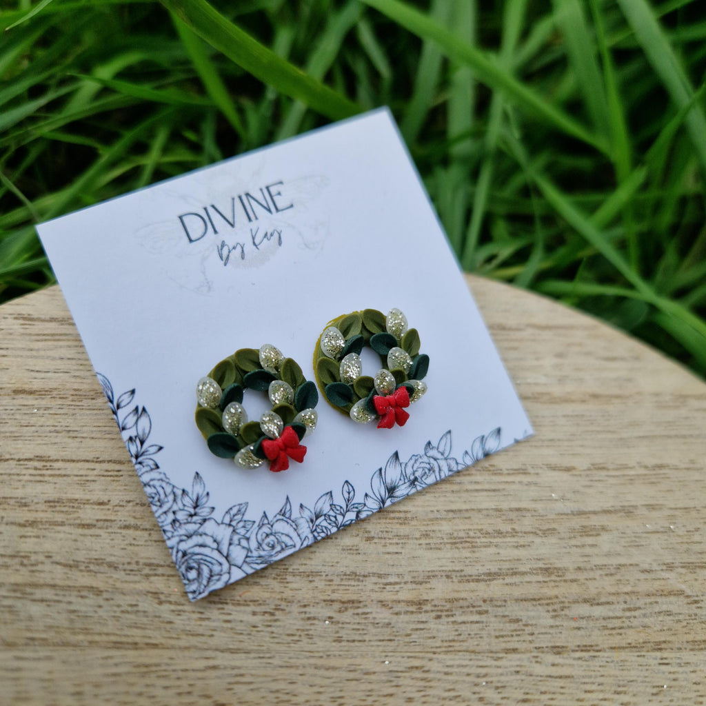 sterling silver Christmas wreath studs
