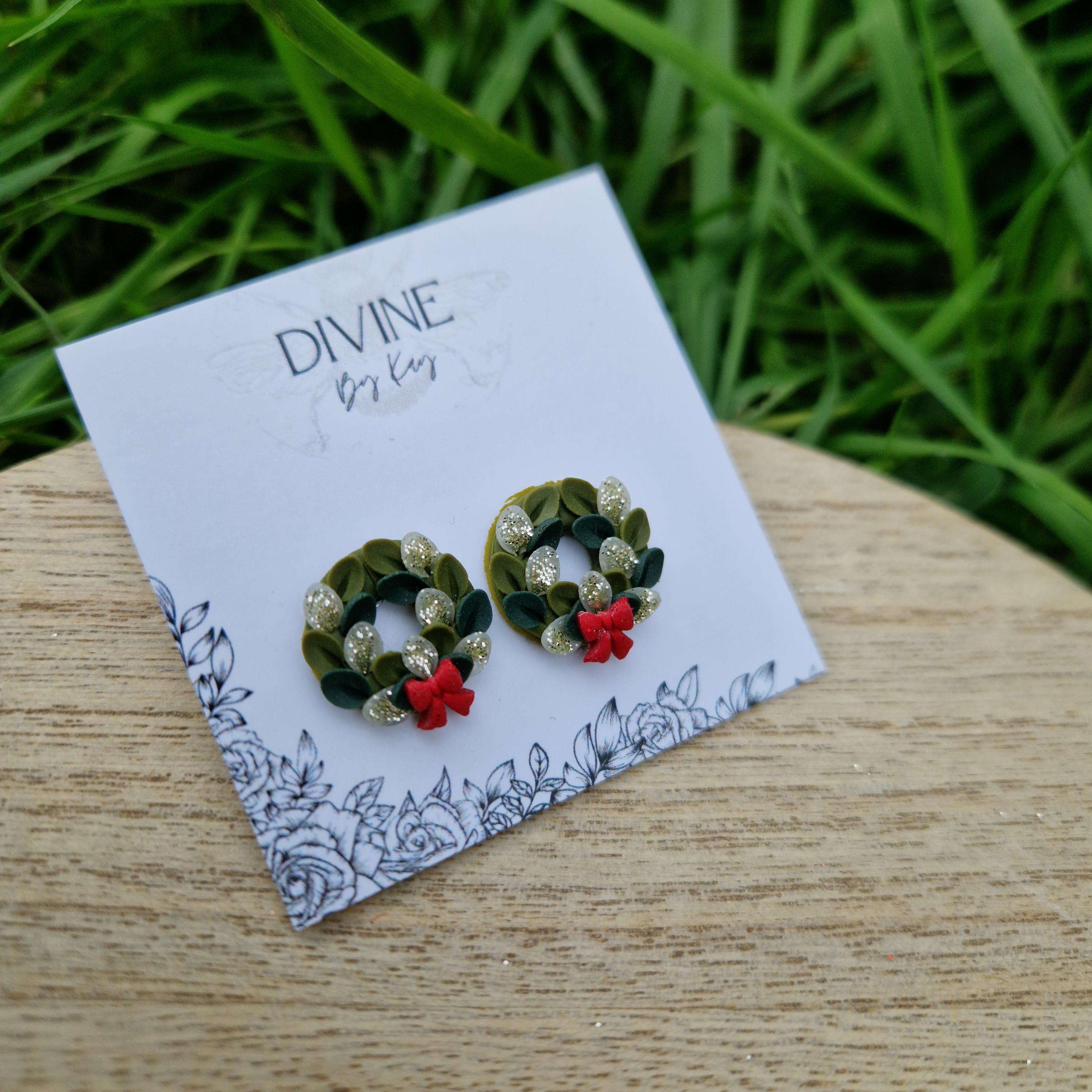 sterling silver Christmas wreath studs