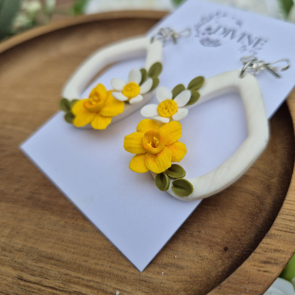 Spring floral dangle earrings - handmade earrings uk - clay earrings - divine clay