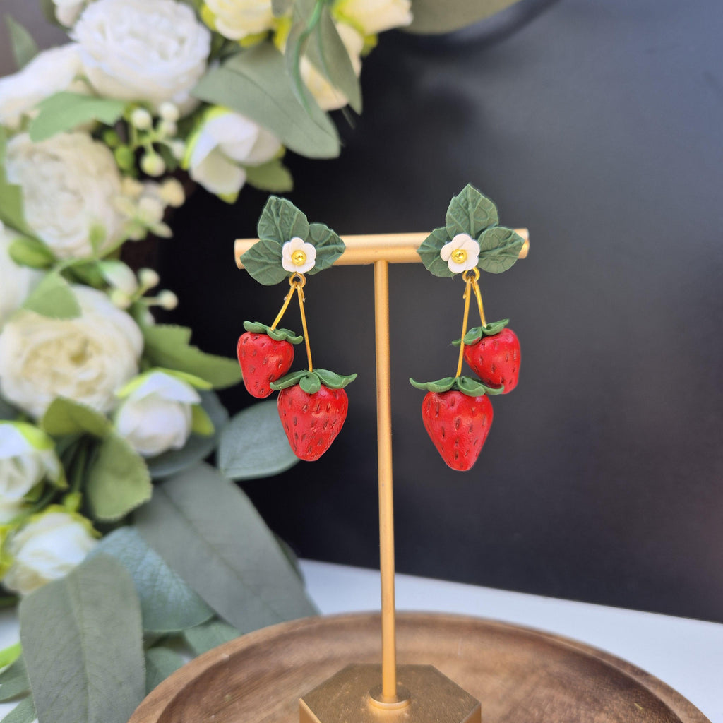 Strawberry fruit  dangle earrings, minimalist earrings, festive earrings, secret santa gift, nature inspired gift, summer earrings for her
