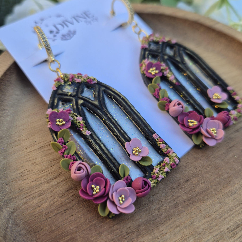 gothic window earrings - stained glass windows - celestial dangle earrings