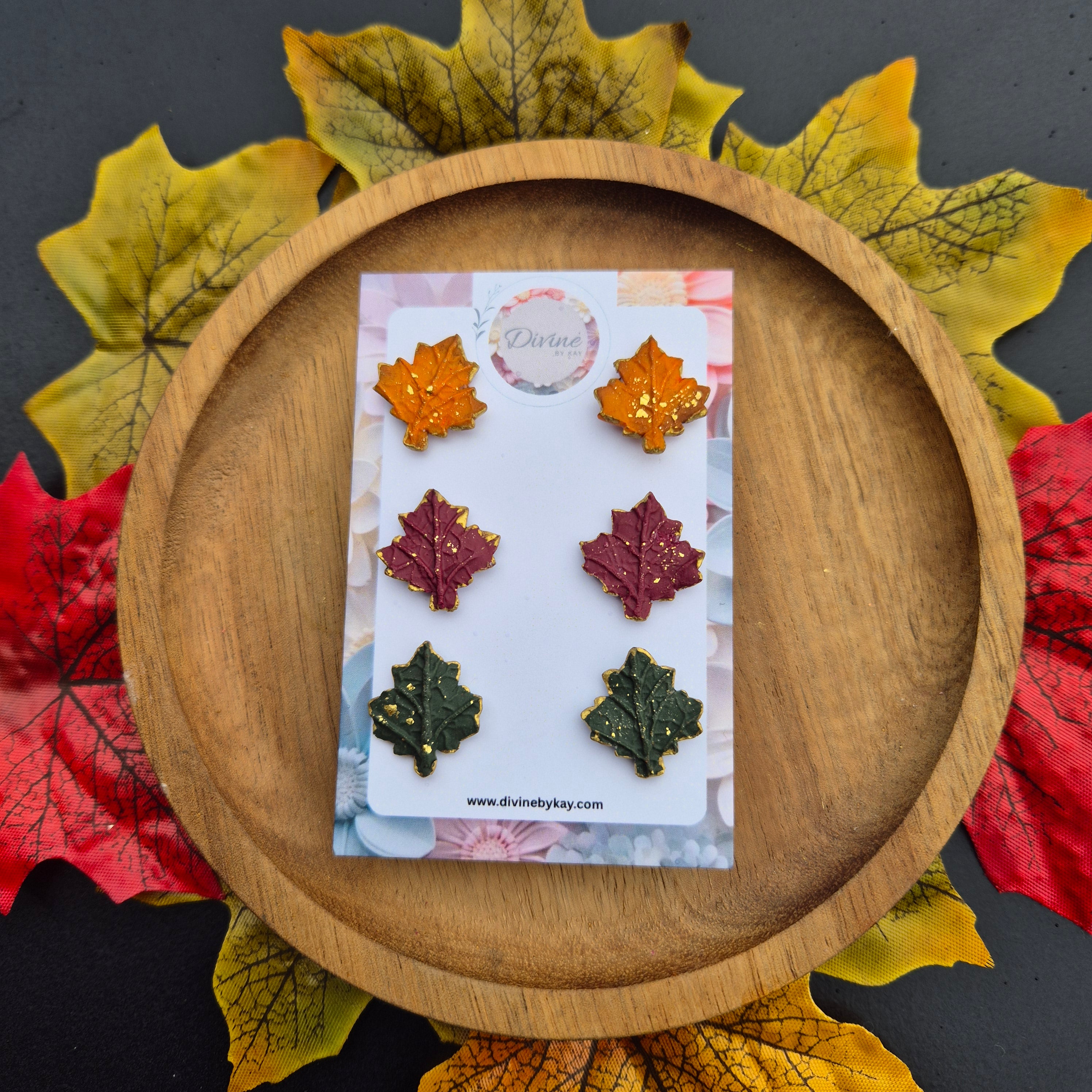Handmade leaf stud earrings